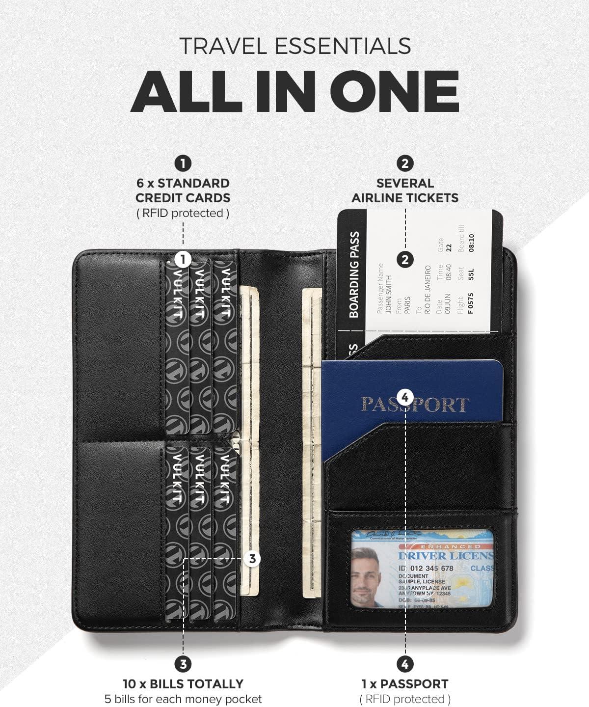 image:imageVULKIT Passport Holder Wallet RFID Blocking Travel Wallet for Men amp WomenBlack