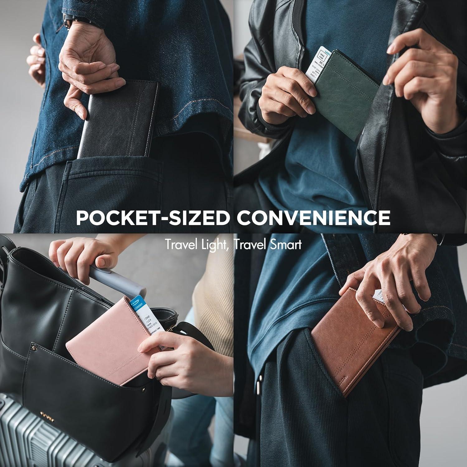image:imageVULKIT Passport Holder for Travel Rfid Blocking Passport Cover Slim Travel Wallet for Men amp Women Cognac BrownPine Green