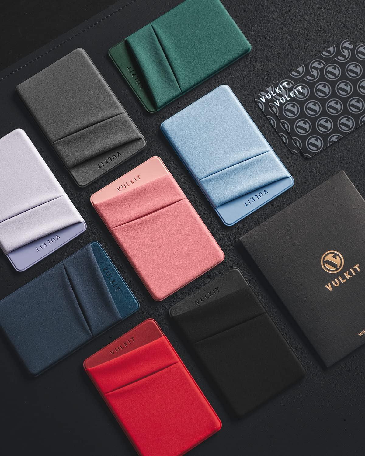 image:imageVULKIT Phone Card Holder Slim Elastic Adhesive Phone Wallet Credit Card Sleeves Sticker for Back of SmartphoneLilacRed