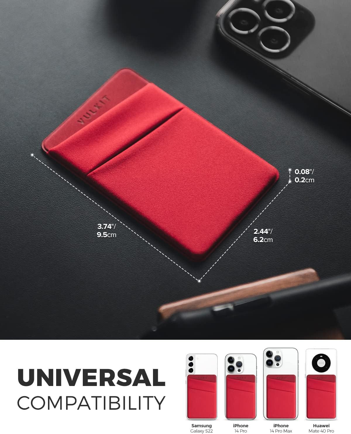 image:imageVULKIT Phone Card Holder Slim Elastic Adhesive Phone Wallet Credit Card Sleeves Sticker for Back of SmartphoneLilacRed