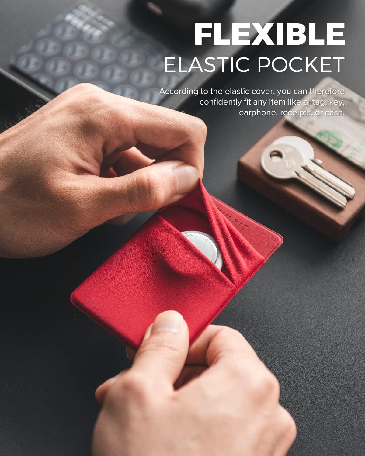 image:imageVULKIT Phone Card Holder Slim Elastic Adhesive Phone Wallet Credit Card Sleeves Sticker for Back of SmartphoneLilacRed