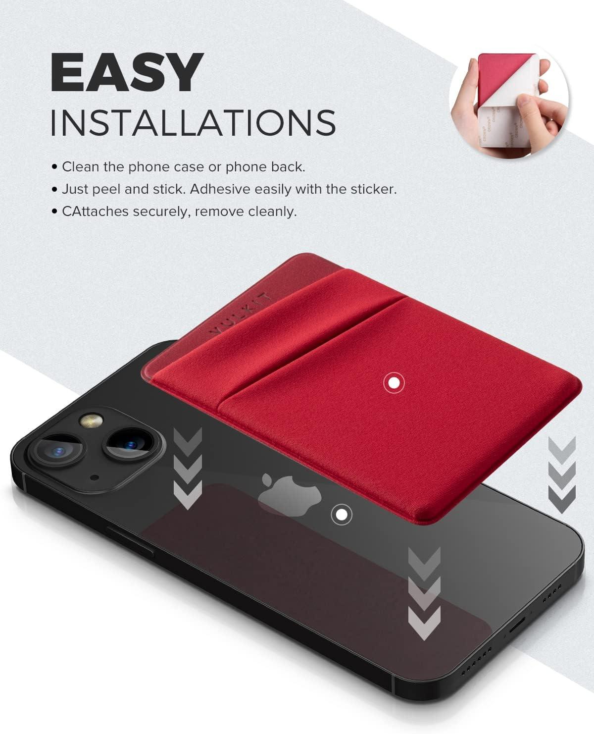 image:imageVULKIT Phone Card Holder Slim Elastic Adhesive Phone Wallet Credit Card Sleeves Sticker for Back of SmartphoneLilacRed