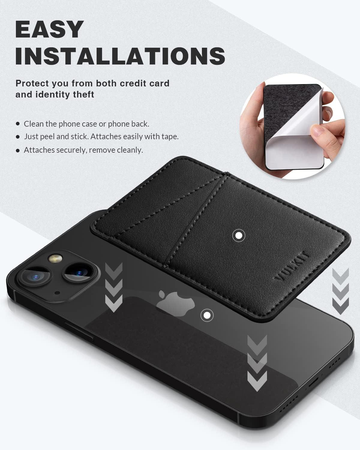 image:imageVULKIT Phone Card Holder Wallet Leather Adhesive Pocket RFID Blocking Credit Card Sleeves Stick Back of Phone Smartphones BlackBlack