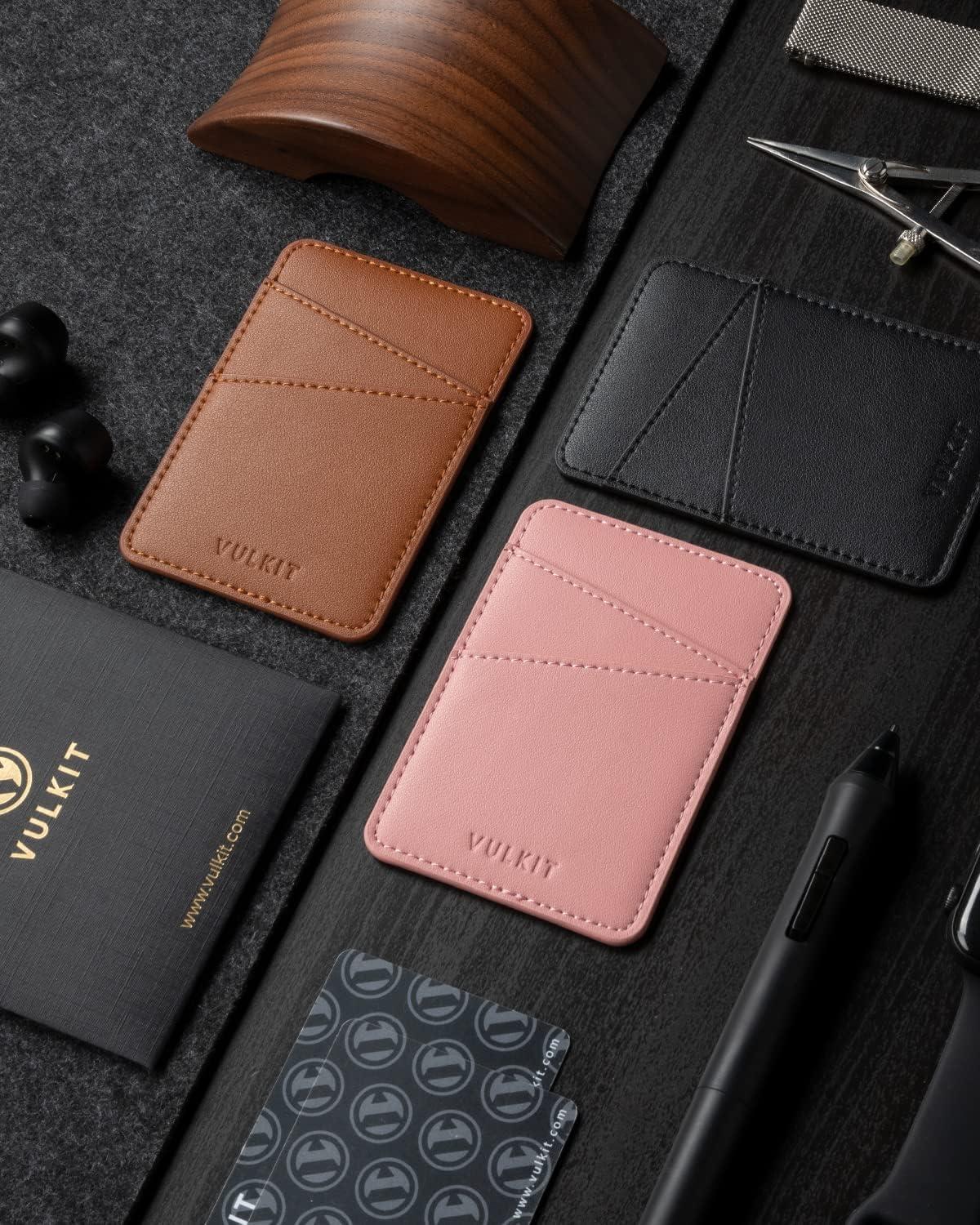 image:imageVULKIT Phone Card Holder Wallet Leather Adhesive Pocket RFID Blocking Credit Card Sleeves Stick Back of Phone Smartphones BlackBlack