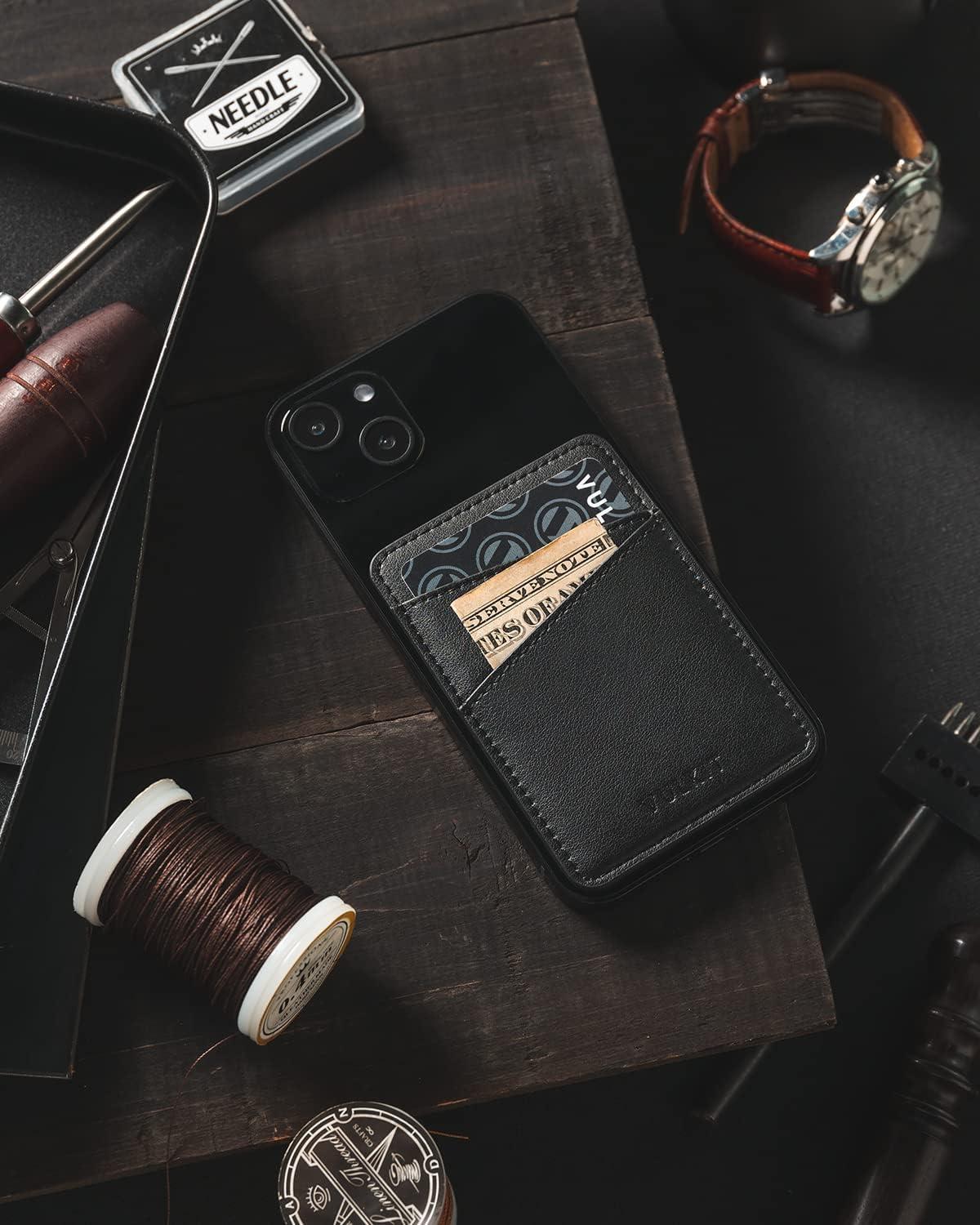 image:imageVULKIT Phone Card Holder Wallet Leather Adhesive Pocket RFID Blocking Credit Card Sleeves Stick Back of Phone Smartphones BlackBlack