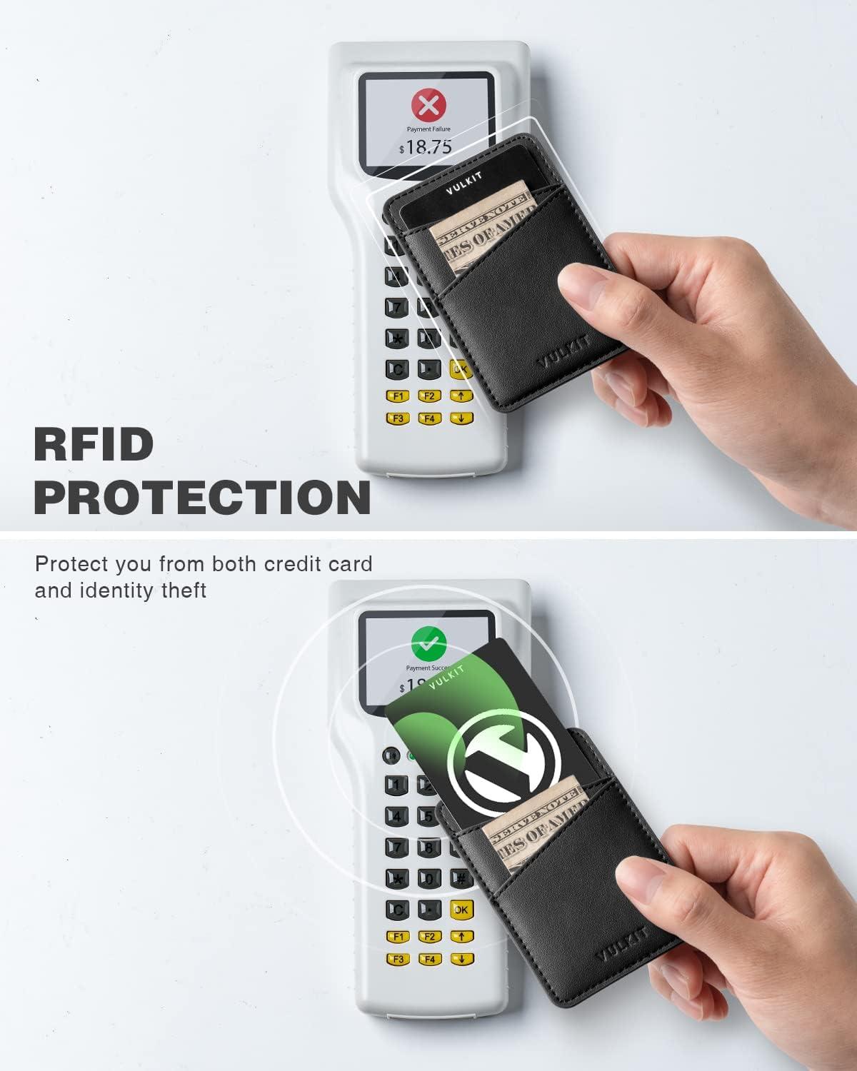 image:imageVULKIT Phone Card Holder Wallet Leather Adhesive Pocket RFID Blocking Credit Card Sleeves Stick Back of Phone Smartphones BlackBlack