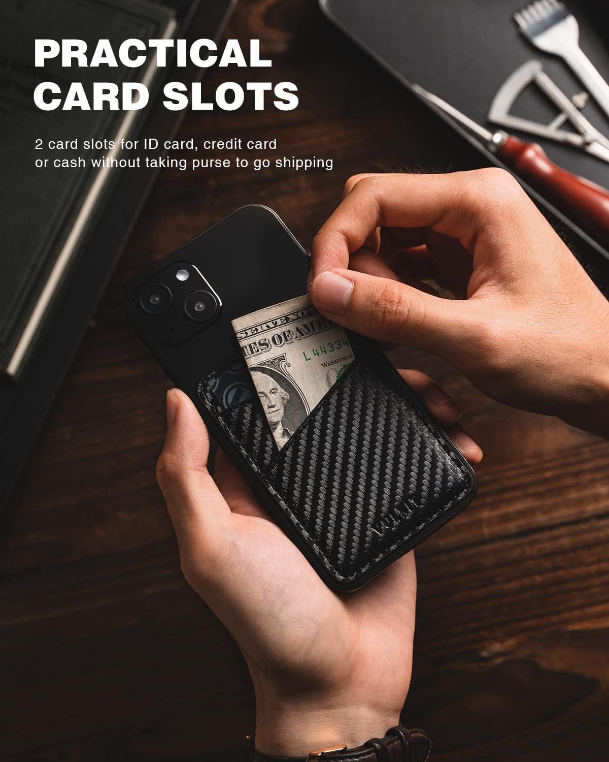 image:imageVULKIT Phone Card Holder Wallet Leather Adhesive Pocket RFID Blocking Credit Card Sleeves Stick Back of Phone Smartphones BlackCarbon Black