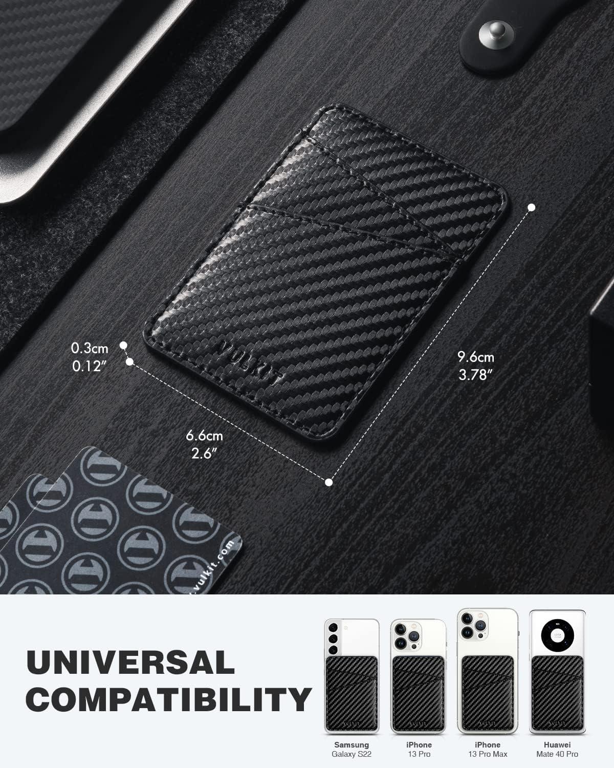 image:imageVULKIT Phone Card Holder Wallet Leather Adhesive Pocket RFID Blocking Credit Card Sleeves Stick Back of Phone Smartphones BlackCarbon Black