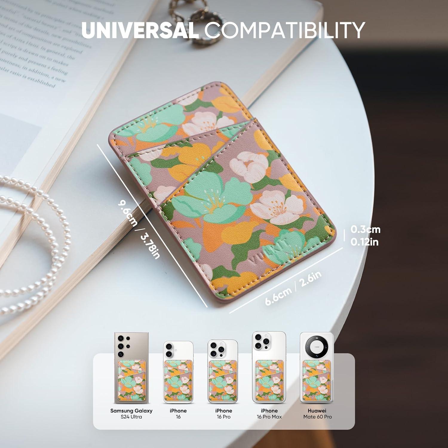 image:imageVULKIT Phone Card Holder Wallet Leather Adhesive Pocket RFID Blocking Credit Card Sleeves Stick Back of Phone Smartphones BlackFlower