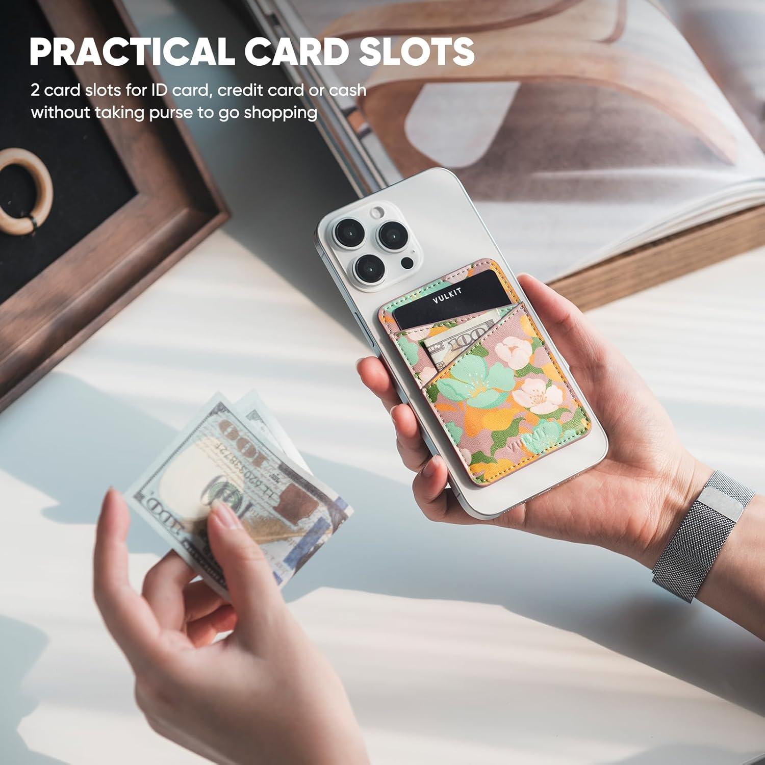 image:imageVULKIT Phone Card Holder Wallet Leather Adhesive Pocket RFID Blocking Credit Card Sleeves Stick Back of Phone Smartphones BlackFlower