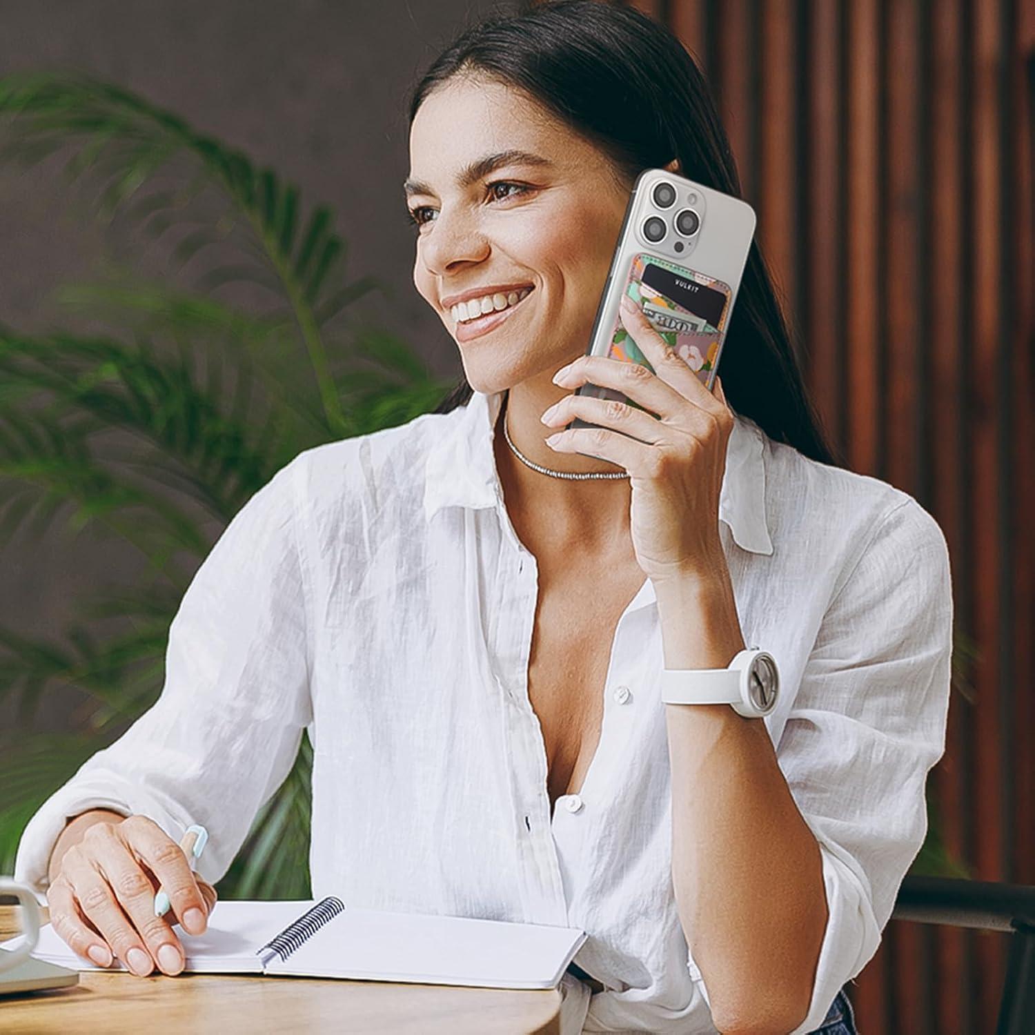 image:imageVULKIT Phone Card Holder Wallet Leather Adhesive Pocket RFID Blocking Credit Card Sleeves Stick Back of Phone Smartphones BlackFlower
