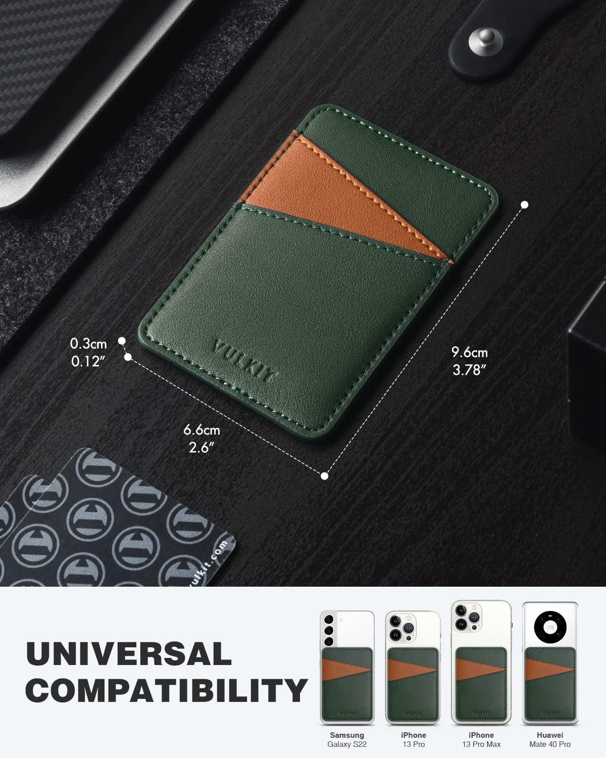 image:imageVULKIT Phone Card Holder Wallet Leather Adhesive Pocket RFID Blocking Credit Card Sleeves Stick Back of Phone Smartphones BlackGreen