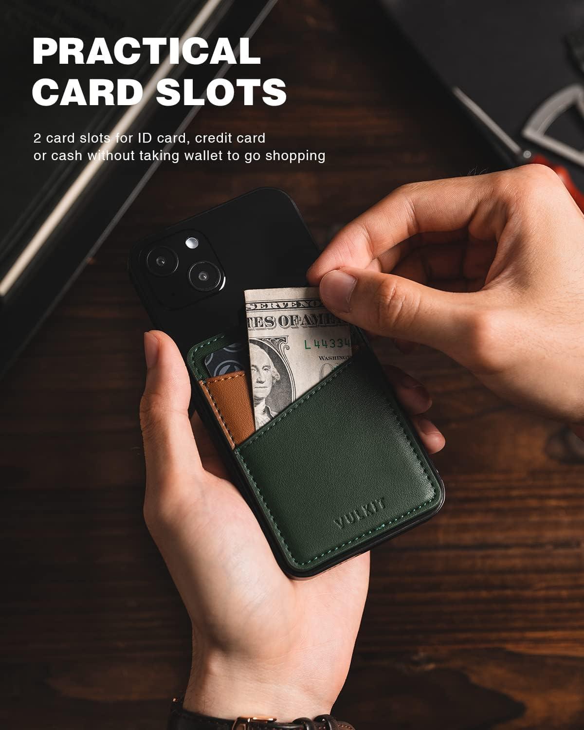 image:imageVULKIT Phone Card Holder Wallet Leather Adhesive Pocket RFID Blocking Credit Card Sleeves Stick Back of Phone Smartphones BlackGreen