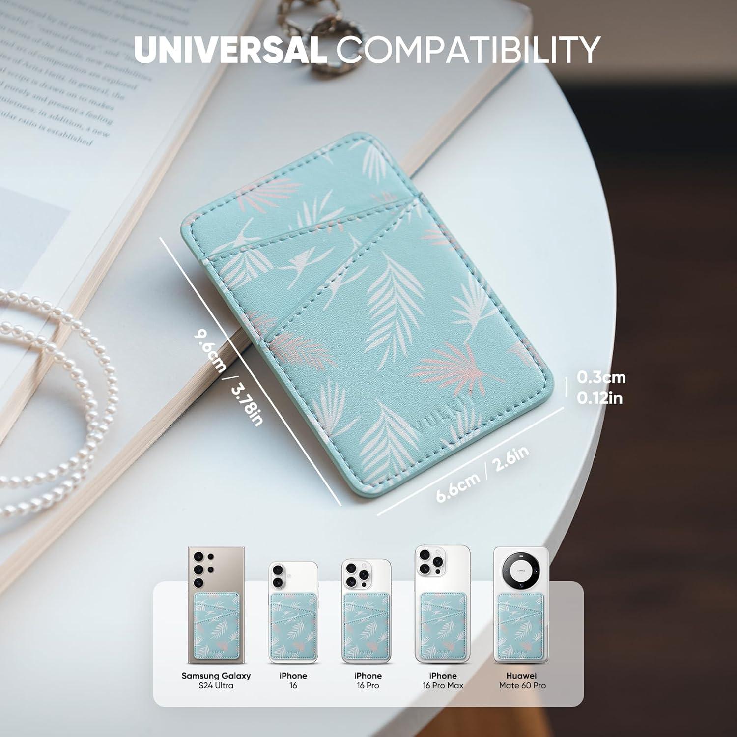 image:imageVULKIT Phone Card Holder Wallet Leather Adhesive Pocket RFID Blocking Credit Card Sleeves Stick Back of Phone Smartphones BlackLeaf Blue