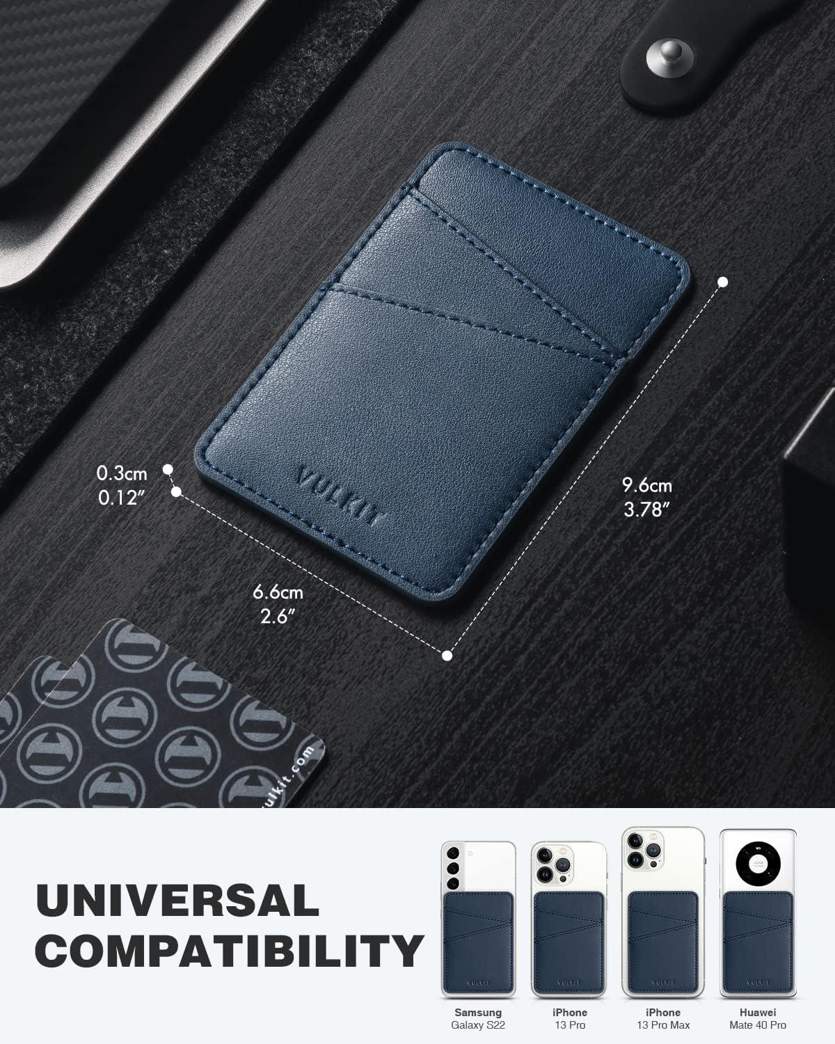 image:imageVULKIT Phone Card Holder Wallet Leather Adhesive Pocket RFID Blocking Credit Card Sleeves Stick Back of Phone Smartphones BlackNavy