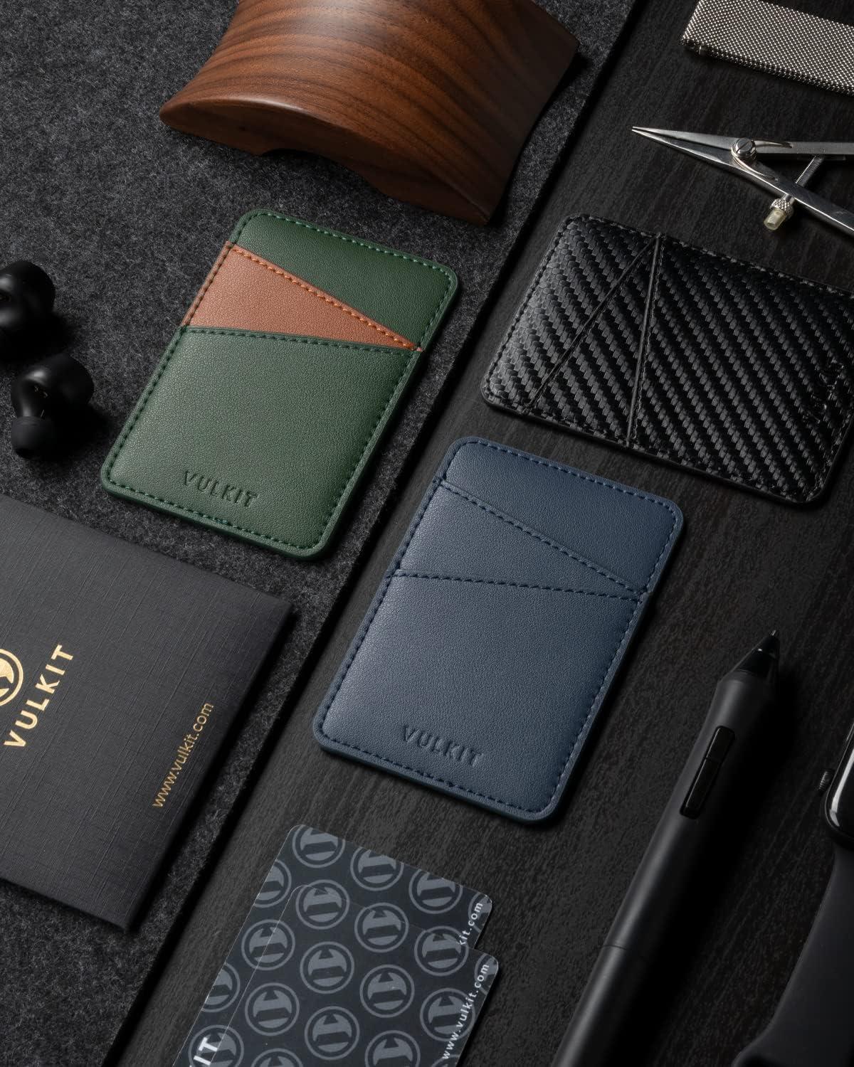 image:imageVULKIT Phone Card Holder Wallet Leather Adhesive Pocket RFID Blocking Credit Card Sleeves Stick Back of Phone Smartphones BlackNavy