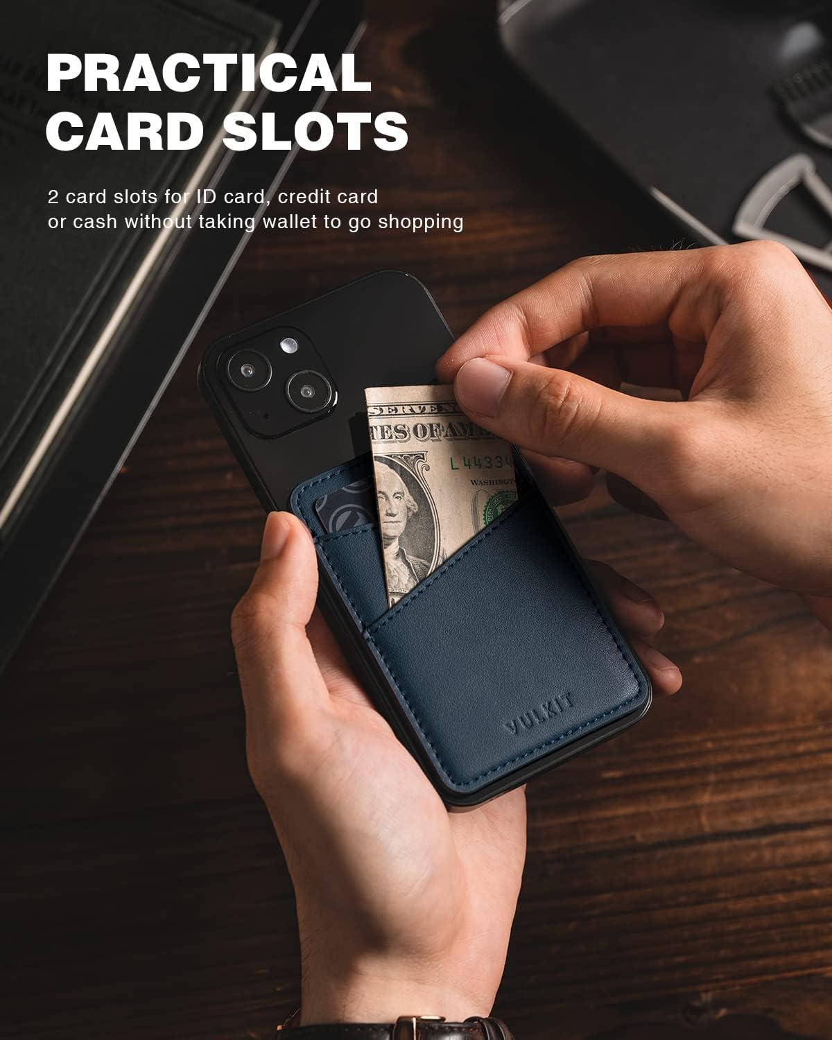 image:imageVULKIT Phone Card Holder Wallet Leather Adhesive Pocket RFID Blocking Credit Card Sleeves Stick Back of Phone Smartphones BlackNavy