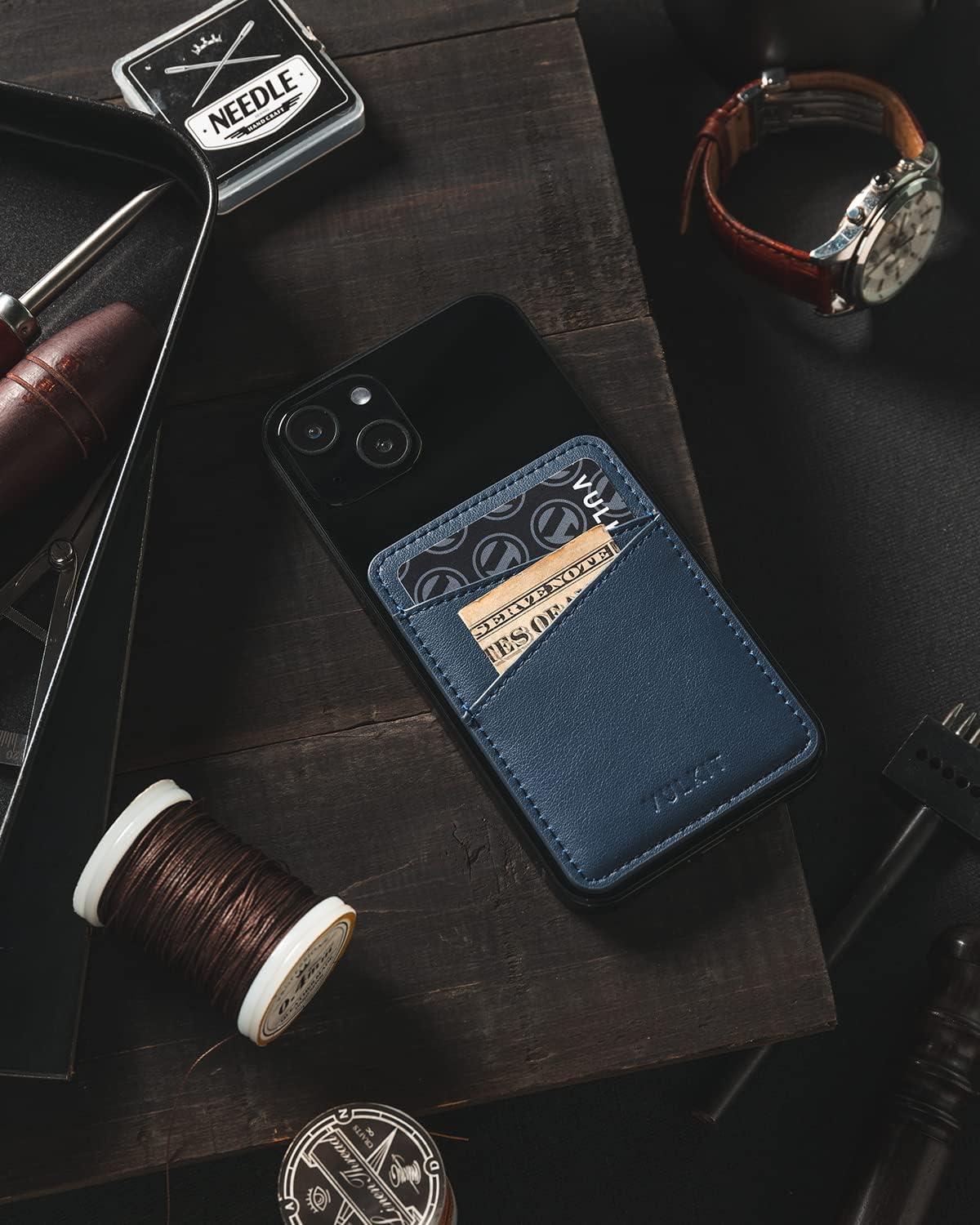 image:imageVULKIT Phone Card Holder Wallet Leather Adhesive Pocket RFID Blocking Credit Card Sleeves Stick Back of Phone Smartphones BlackNavy