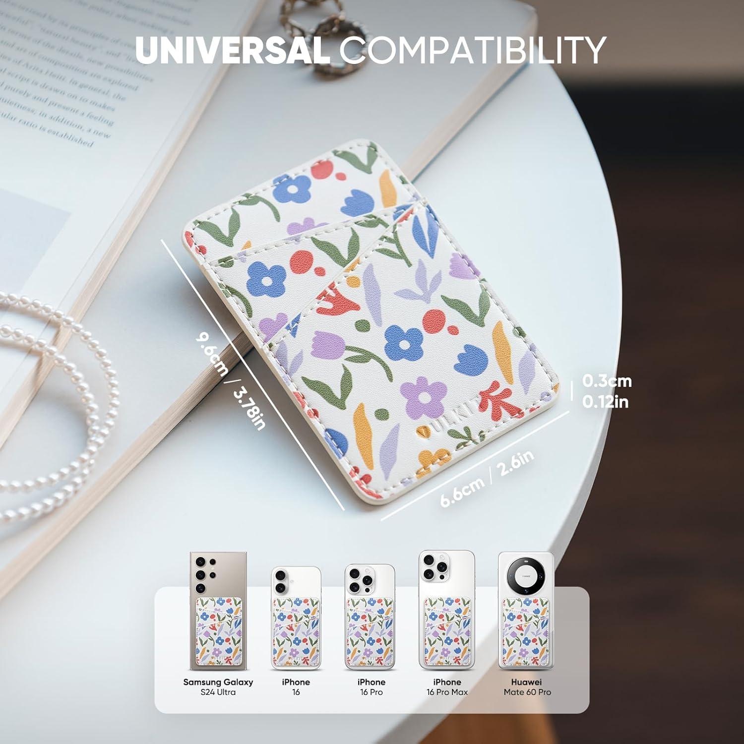 image:imageVULKIT Phone Card Holder Wallet Leather Adhesive Pocket RFID Blocking Credit Card Sleeves Stick Back of Phone Smartphones BlackWildflower
