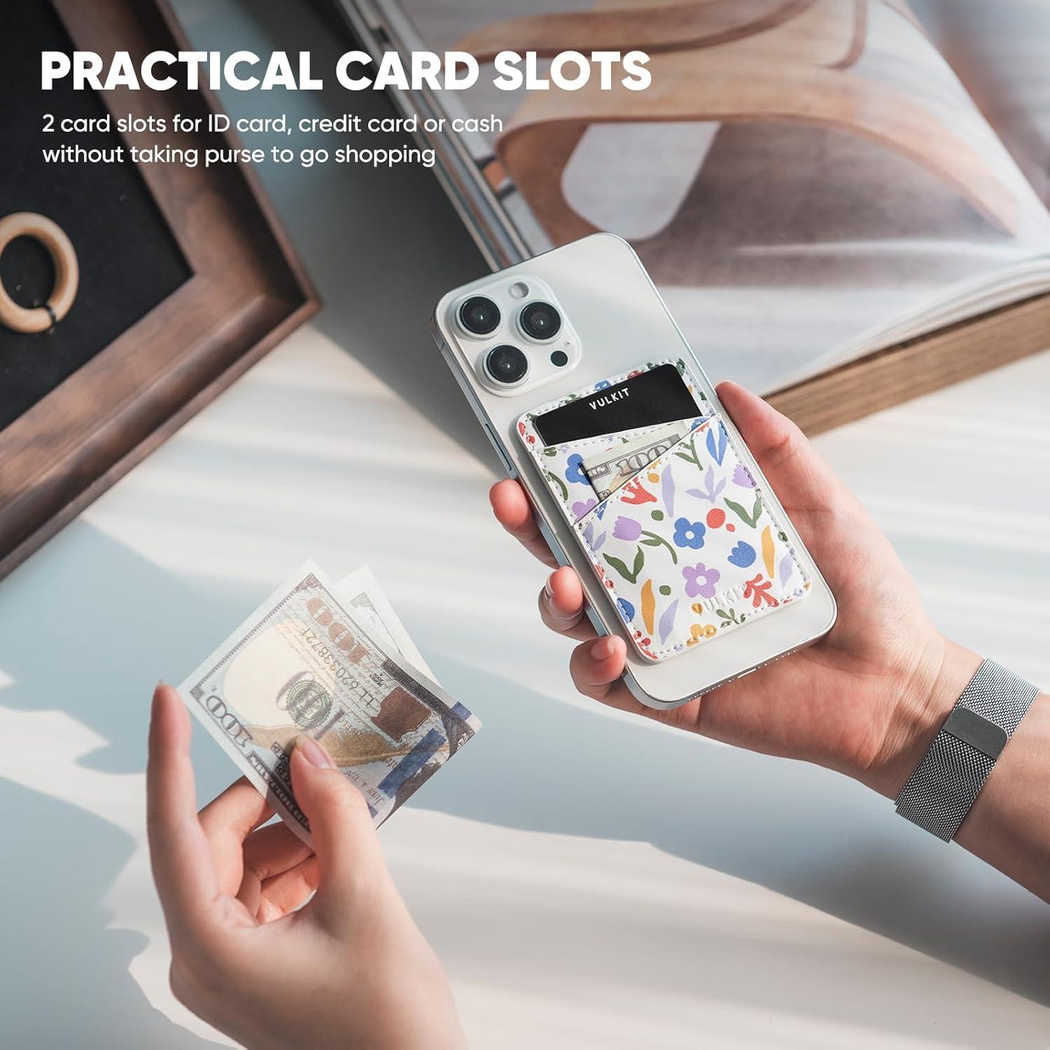 image:imageVULKIT Phone Card Holder Wallet Leather Adhesive Pocket RFID Blocking Credit Card Sleeves Stick Back of Phone Smartphones BlackWildflower