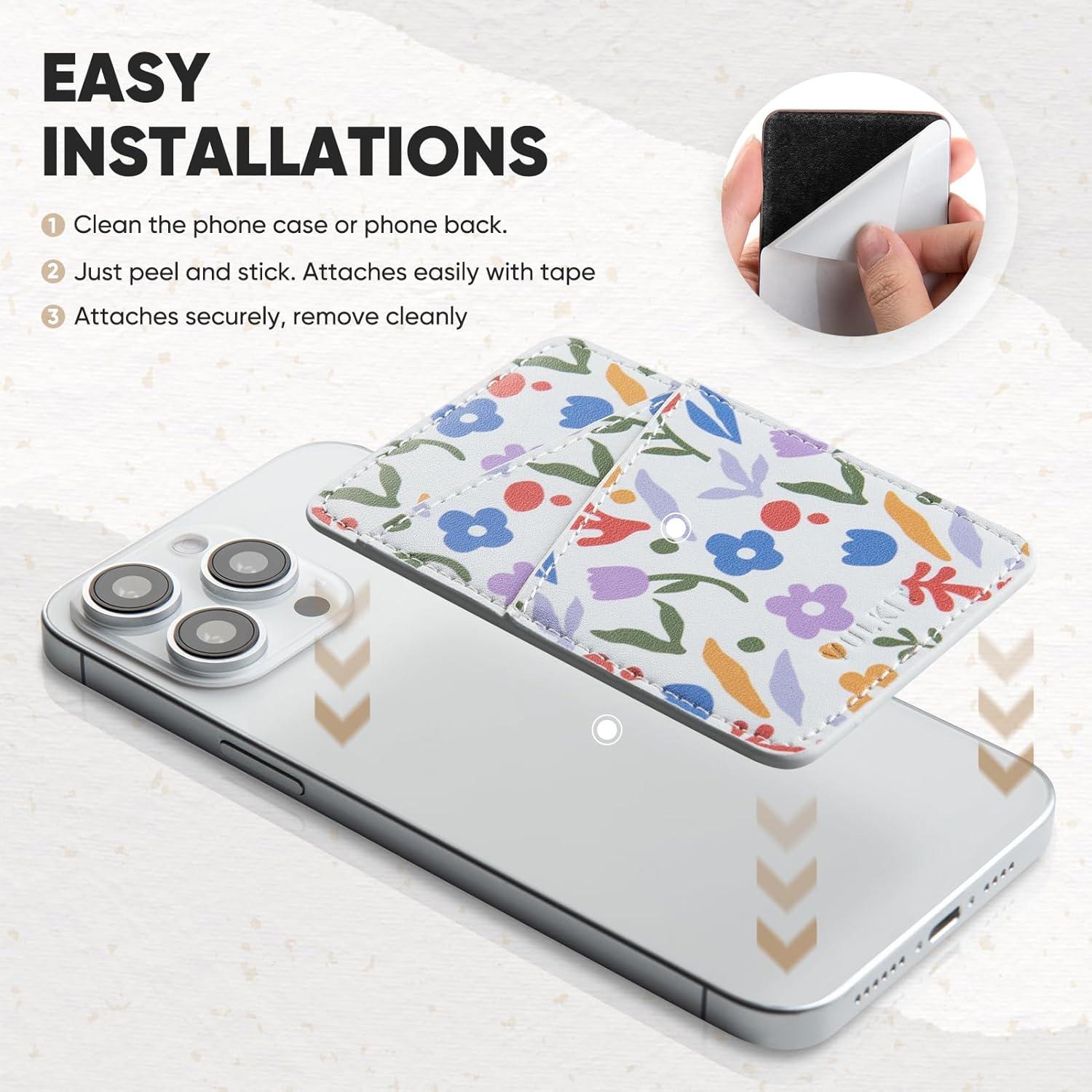 image:imageVULKIT Phone Card Holder Wallet Leather Adhesive Pocket RFID Blocking Credit Card Sleeves Stick Back of Phone Smartphones BlackWildflower