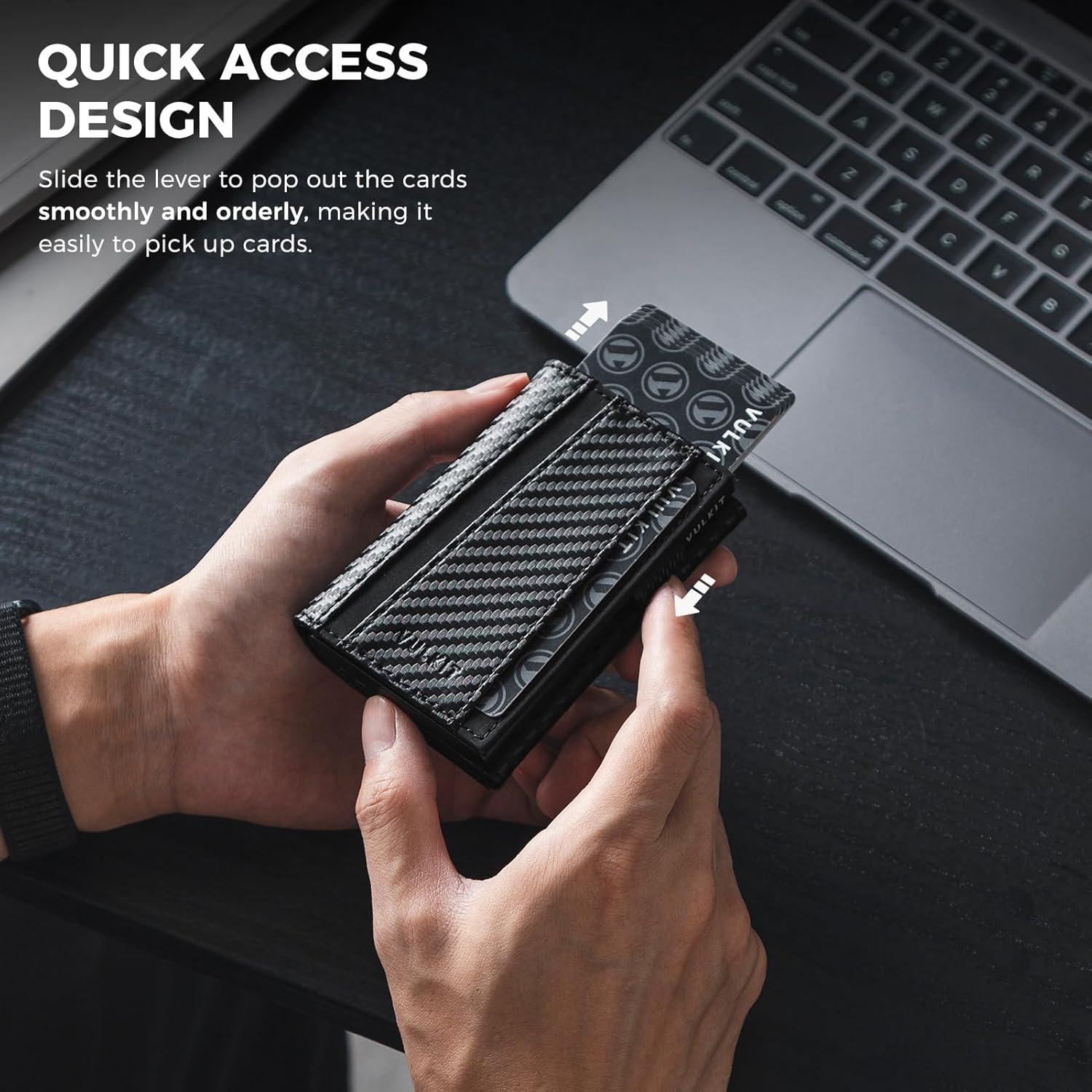 image:imageVULKIT Pop Up Card Holder Minimalist Wallet Metal Card Case RFID Blocking With Coin Pocket And Key Hole For Men Carbon Fiber BlackCarbon Fiber Black