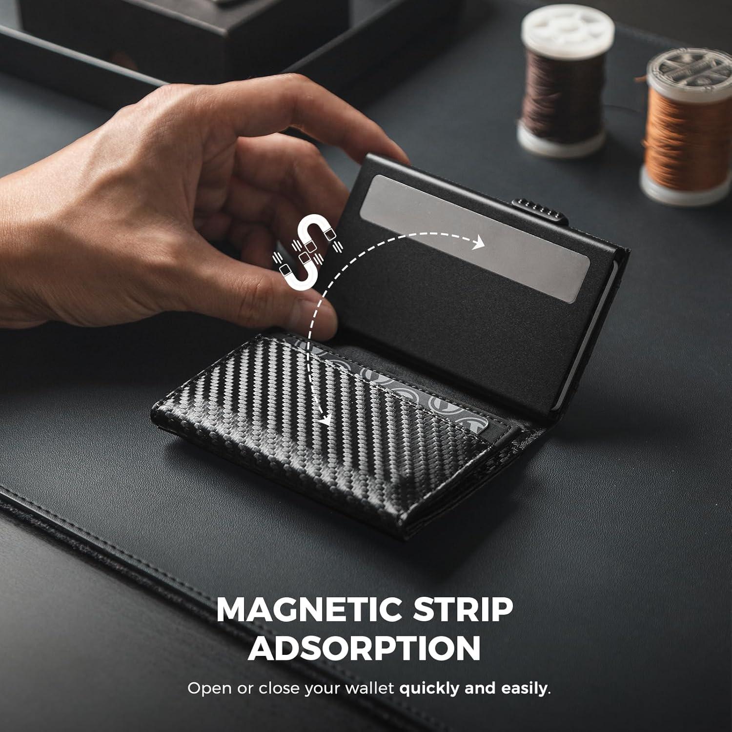 image:imageVULKIT Pop Up Card Holder Minimalist Wallet Metal Card Case RFID Blocking With Coin Pocket And Key Hole For Men Carbon Fiber BlackCarbon Fiber Black