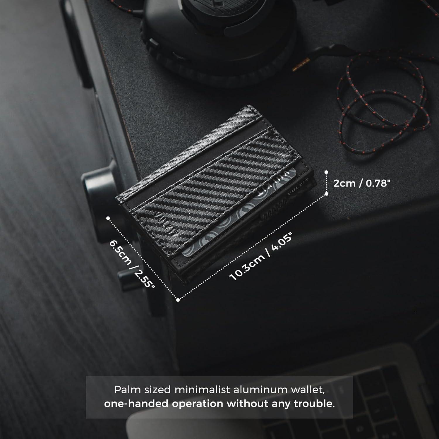 image:imageVULKIT Pop Up Card Holder Minimalist Wallet Metal Card Case RFID Blocking With Coin Pocket And Key Hole For Men Carbon Fiber BlackCarbon Fiber Black