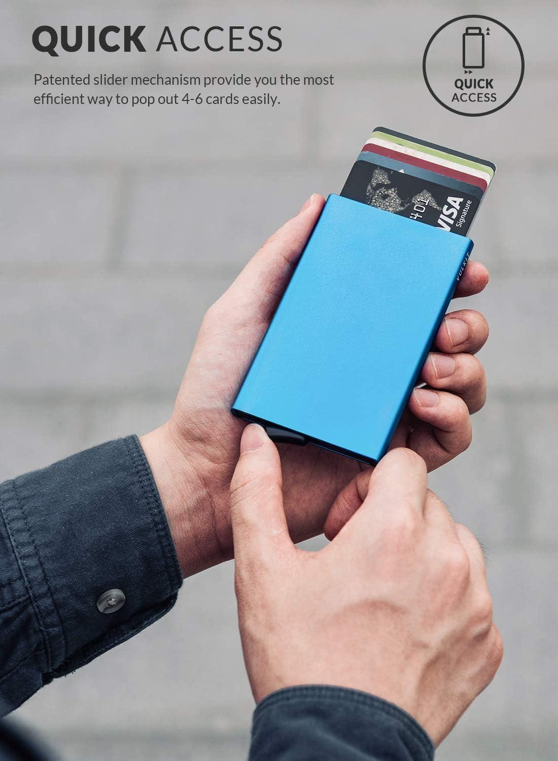 image:imageVULKIT Pop Up Wallet Slim Minimalist Credit Card Holder For Men and Women RFID Blocking Mini Metal Case Wineblue