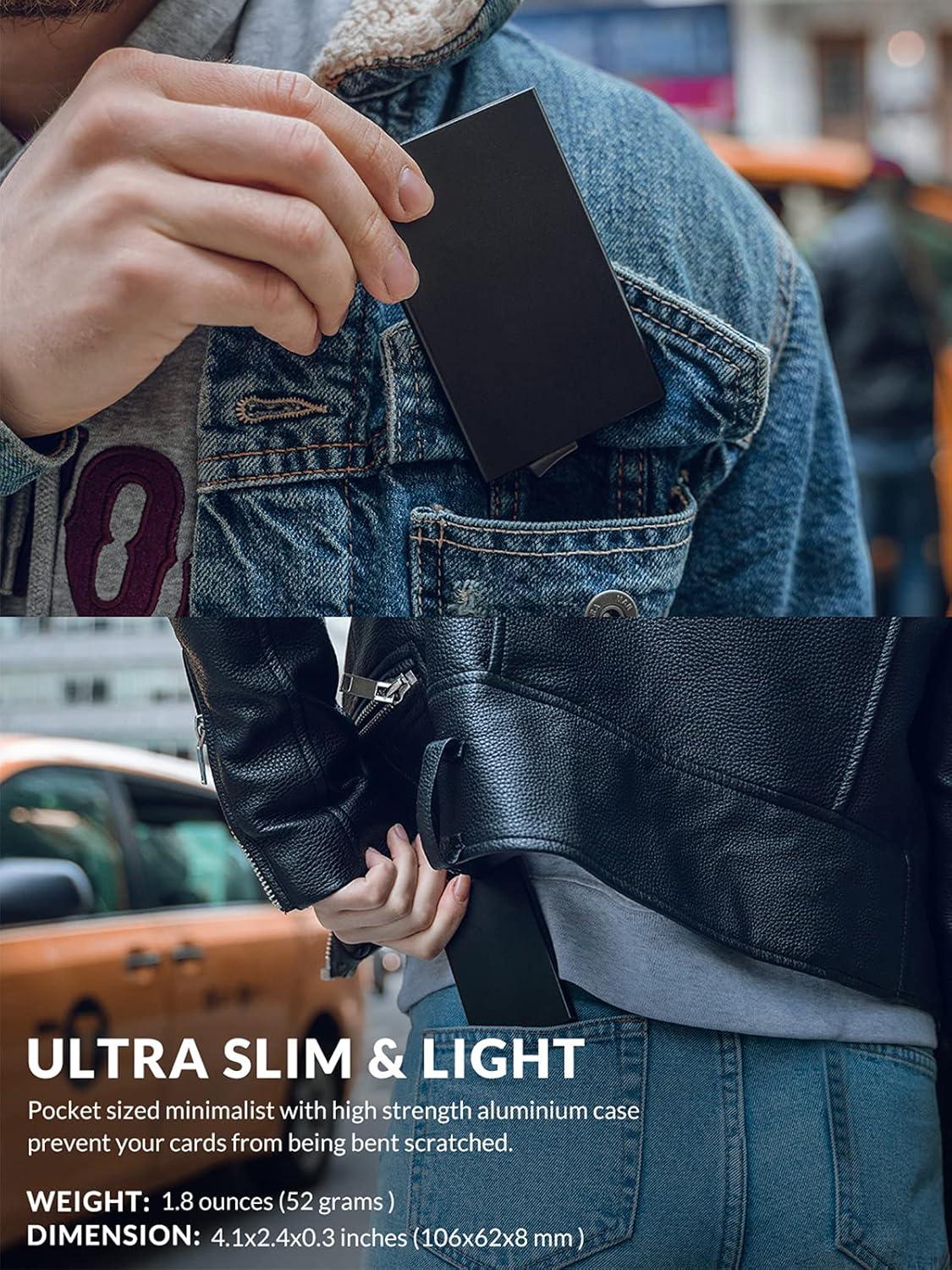 image:imageVULKIT Pop Up Wallet Slim Minimalist Credit Card Holder For Men and Women RFID Blocking Mini Metal Case Winechampagne