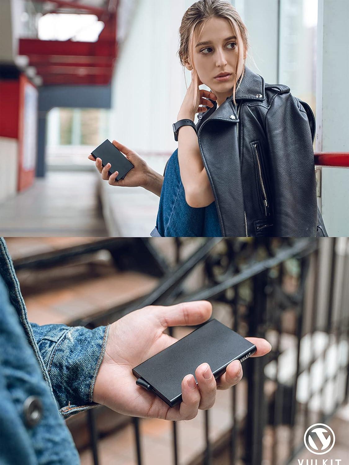 image:imageVULKIT Pop Up Wallet Slim Minimalist Credit Card Holder For Men and Women RFID Blocking Mini Metal Case Winechampagne