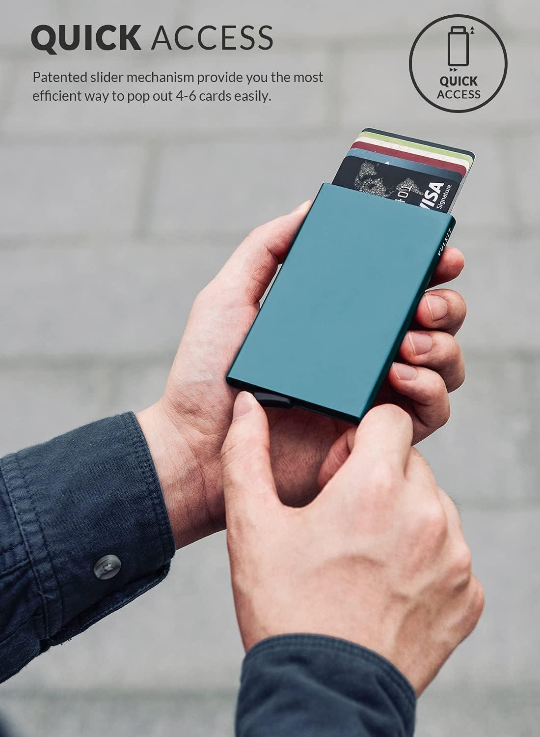 image:imageVULKIT Pop Up Wallet Slim Minimalist Credit Card Holder For Men and Women RFID Blocking Mini Metal Case Wineemerald green