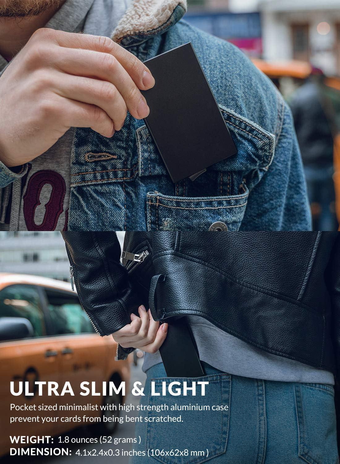 image:imageVULKIT Pop Up Wallet Slim Minimalist Credit Card Holder For Men and Women RFID Blocking Mini Metal Case Winemidnight green
