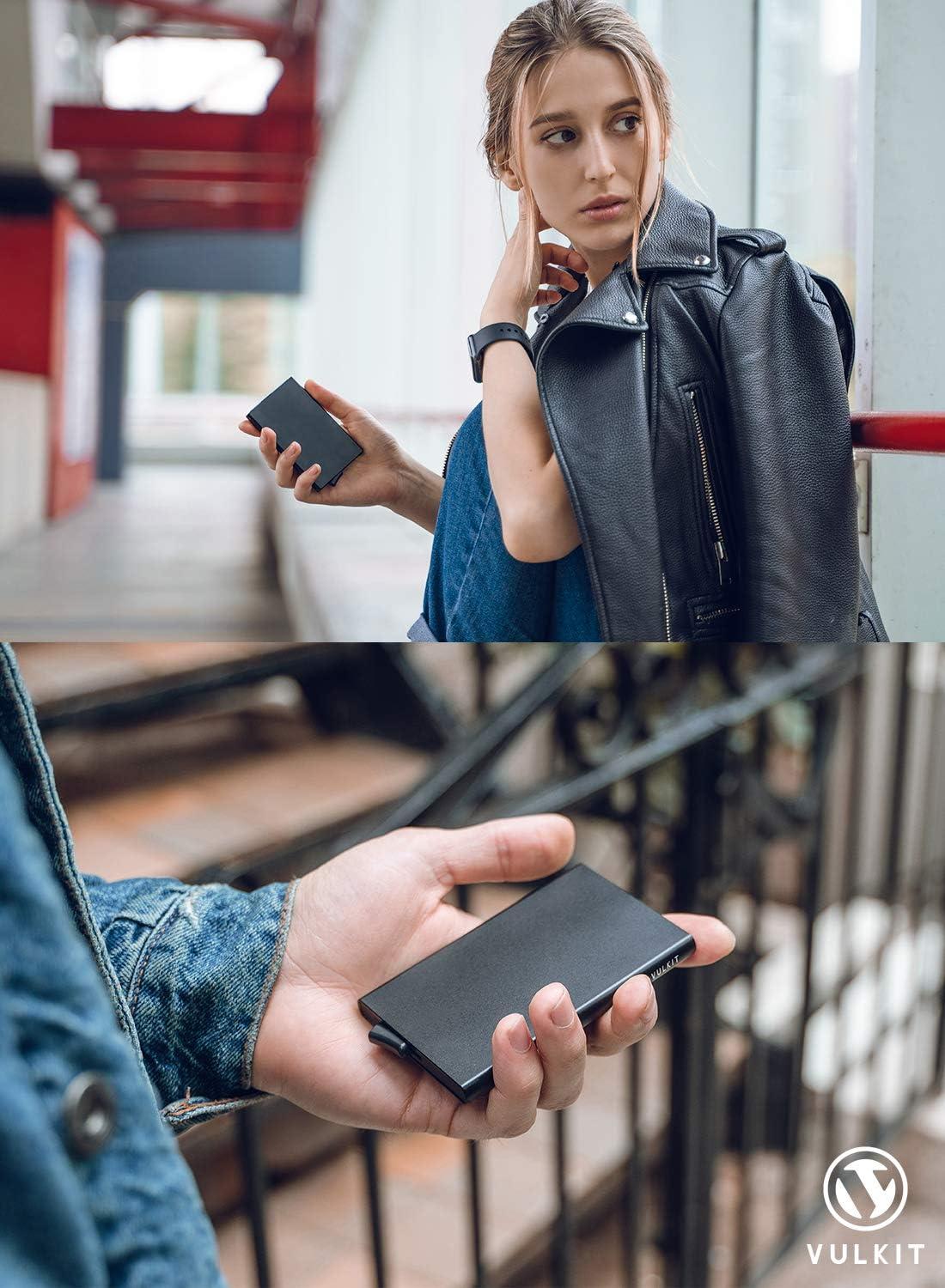 image:imageVULKIT Pop Up Wallet Slim Minimalist Credit Card Holder For Men and Women RFID Blocking Mini Metal Case Winenickel grey