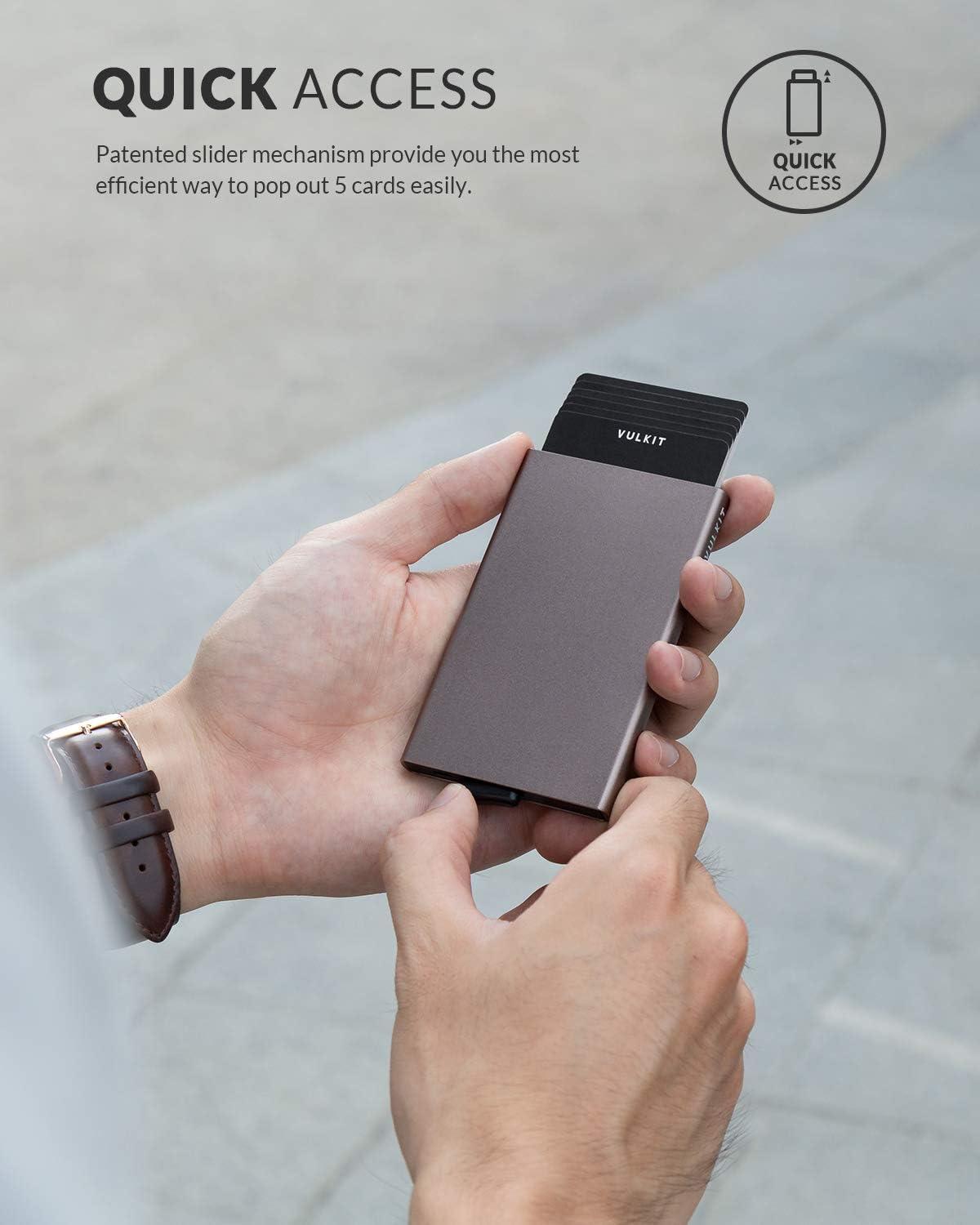 image:imageVULKIT Pop Up Wallet Slim Minimalist Credit Card Holder For Men and Women RFID Blocking Mini Metal Case Winenickel grey