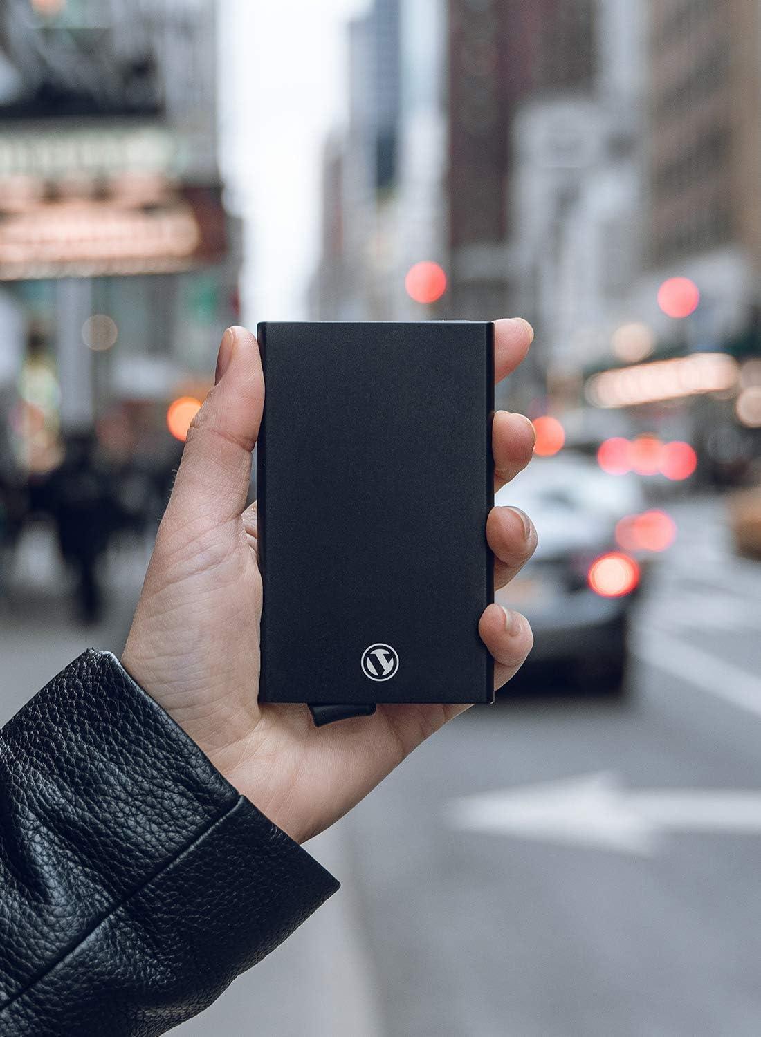 image:imageVULKIT Pop Up Wallet Slim Minimalist Credit Card Holder For Men and Women RFID Blocking Mini Metal Case Winered