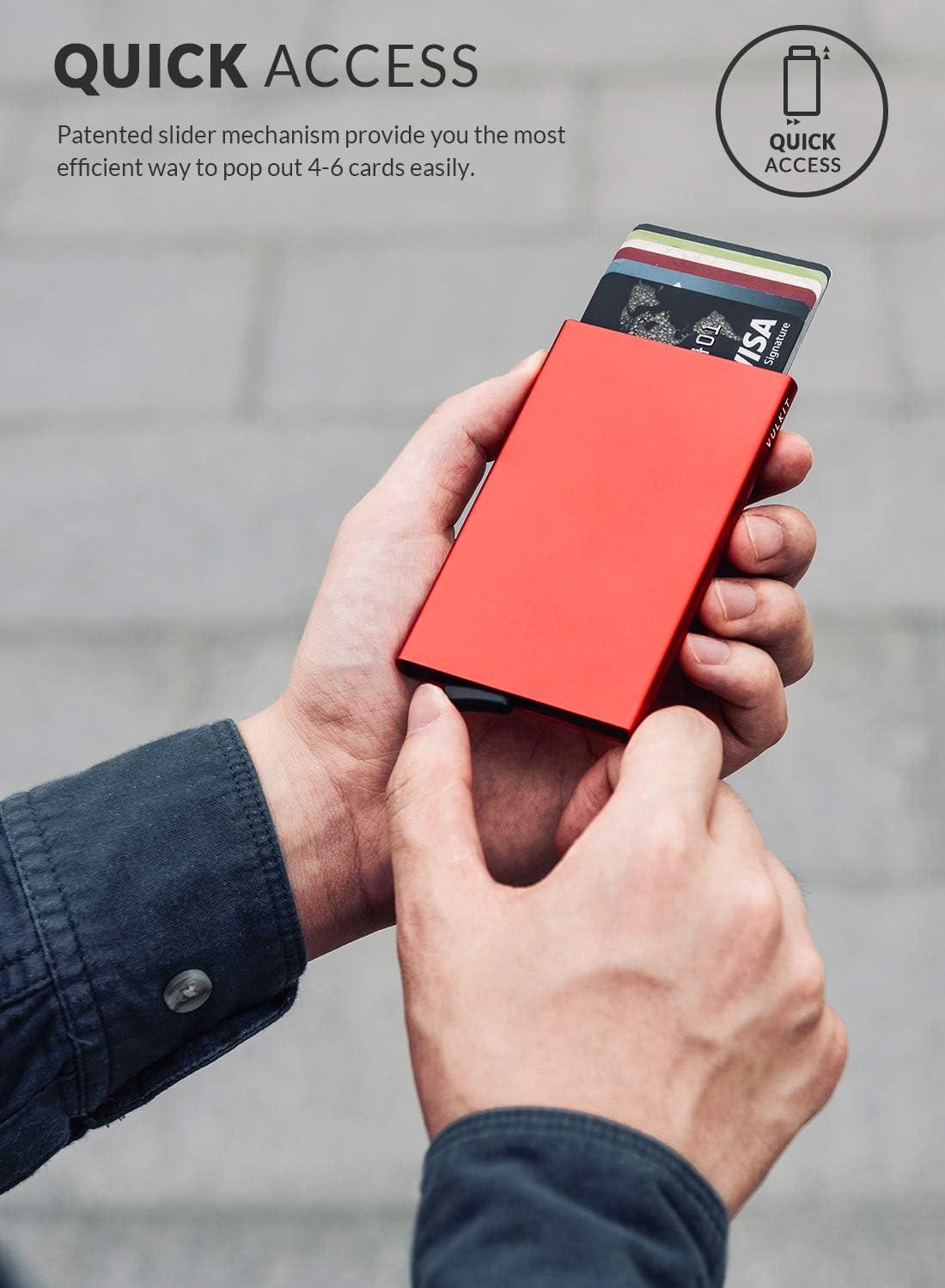 image:imageVULKIT Pop Up Wallet Slim Minimalist Credit Card Holder For Men and Women RFID Blocking Mini Metal Case Winered