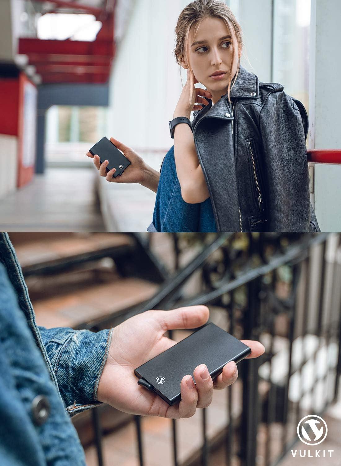 image:imageVULKIT Pop Up Wallet Slim Minimalist Credit Card Holder For Men and Women RFID Blocking Mini Metal Case Winered