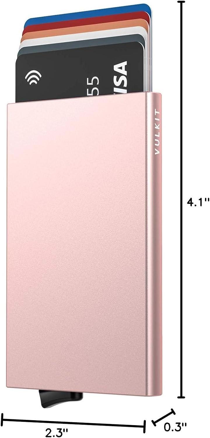 image:imageVULKIT Pop Up Wallet Slim Minimalist Credit Card Holder For Men and Women RFID Blocking Mini Metal Case Winerose gold