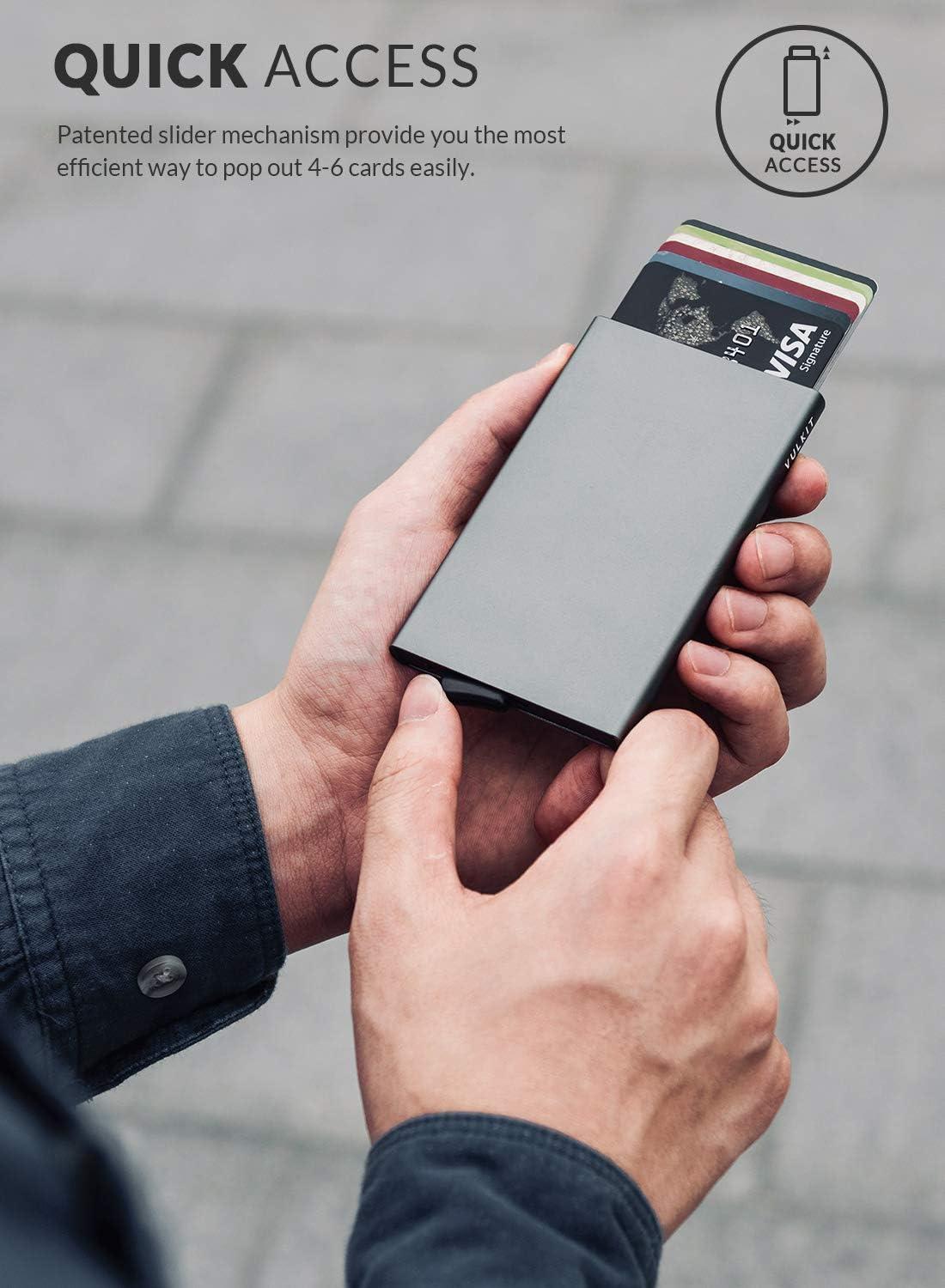 image:imageVULKIT Pop Up Wallet Slim Minimalist Credit Card Holder For Men and Women RFID Blocking Mini Metal Case Winespace grey