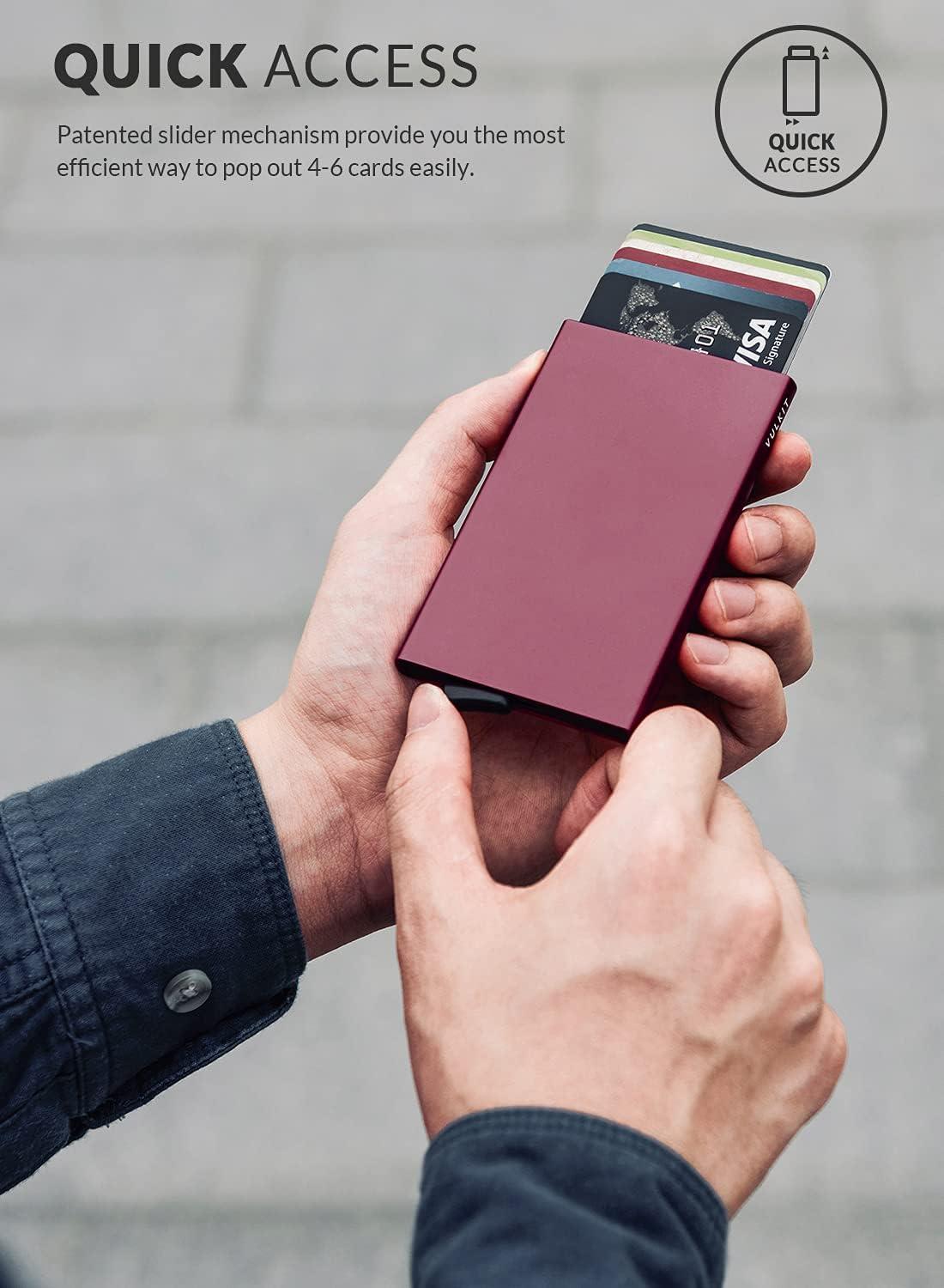 image:imageVULKIT Pop Up Wallet Slim Minimalist Credit Card Holder For Men and Women RFID Blocking Mini Metal Case Winewine