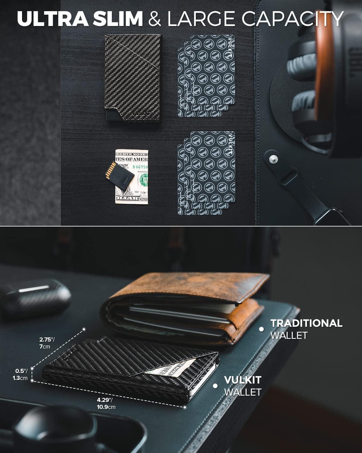 image:imageVULKIT Pop up Card Wallet RFID Blocking Slim Aluminum Metal Bank Card Holder Case with Business Money Pocket for Credit Cards Notes and Coins BlackCarbon Fiber Black
