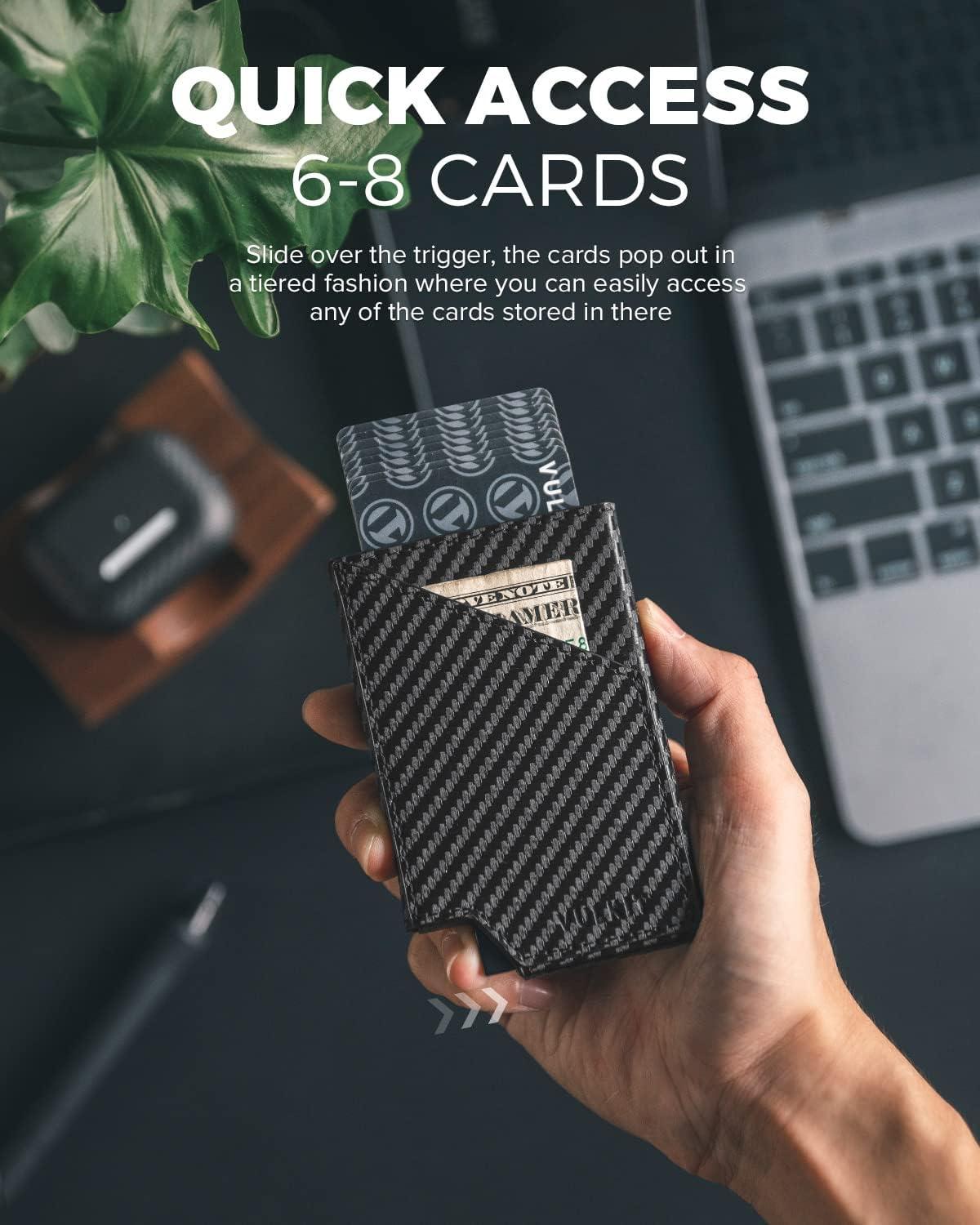image:imageVULKIT Pop up Card Wallet RFID Blocking Slim Aluminum Metal Bank Card Holder Case with Business Money Pocket for Credit Cards Notes and Coins BlackCarbon Fiber Black