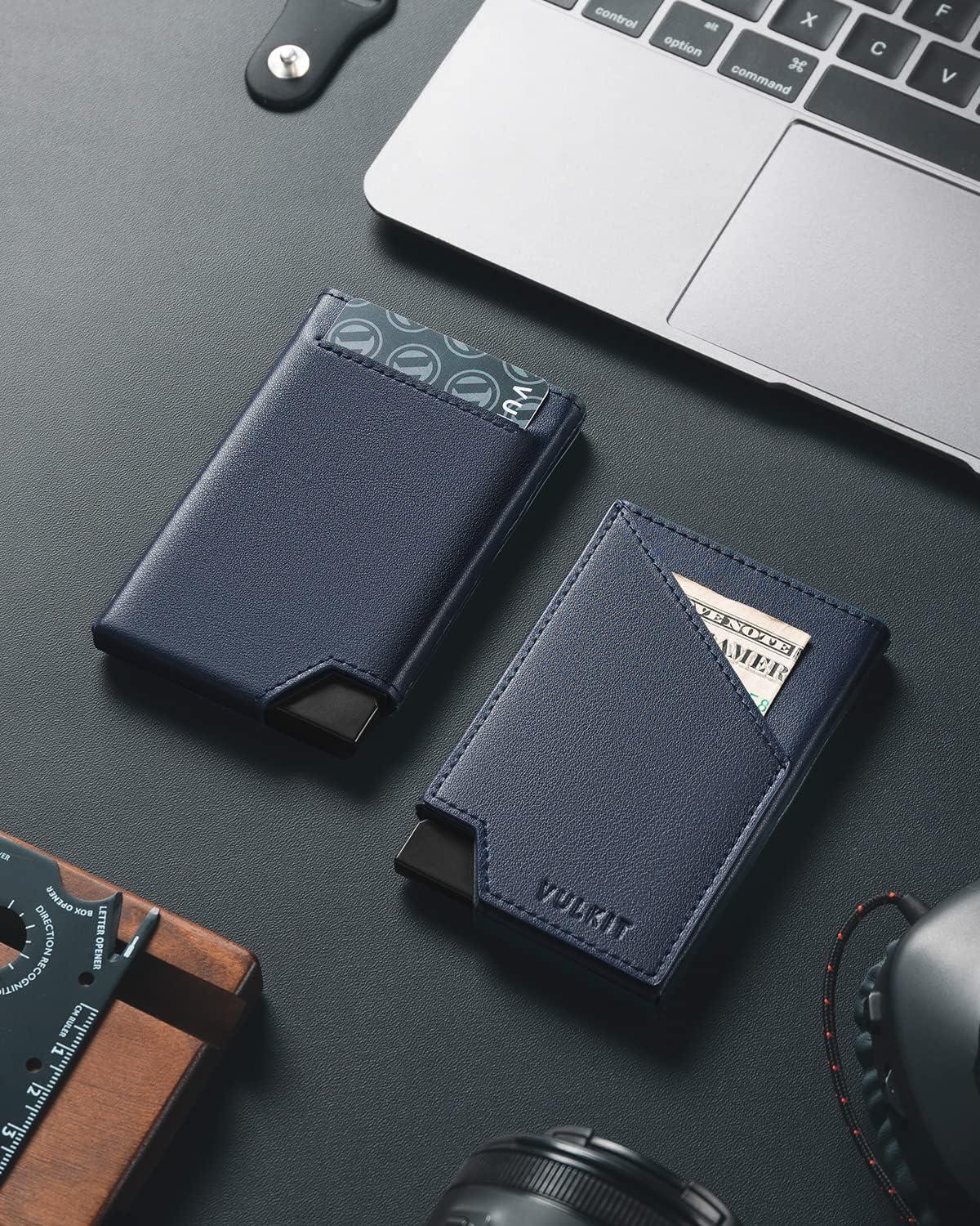 image:imageVULKIT Pop up Card Wallet RFID Blocking Slim Aluminum Metal Bank Card Holder Case with Business Money Pocket for Credit Cards Notes and Coins BlackNavy
