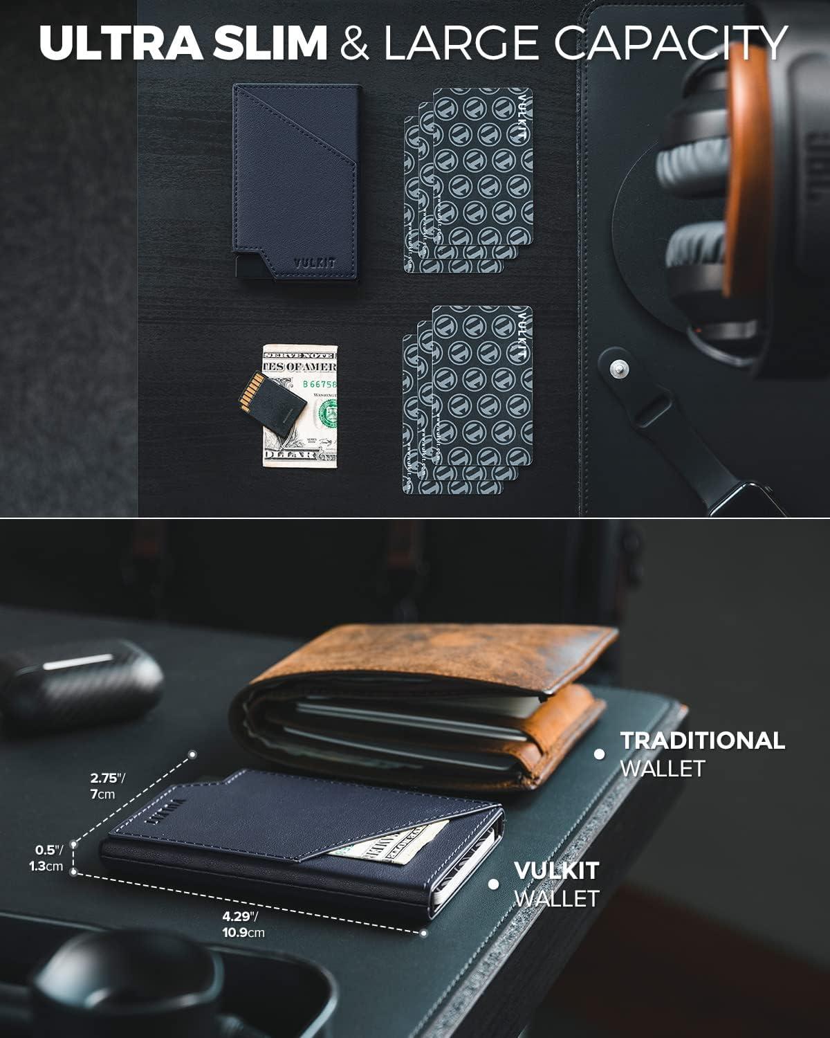 image:imageVULKIT Pop up Card Wallet RFID Blocking Slim Aluminum Metal Bank Card Holder Case with Business Money Pocket for Credit Cards Notes and Coins BlackNavy