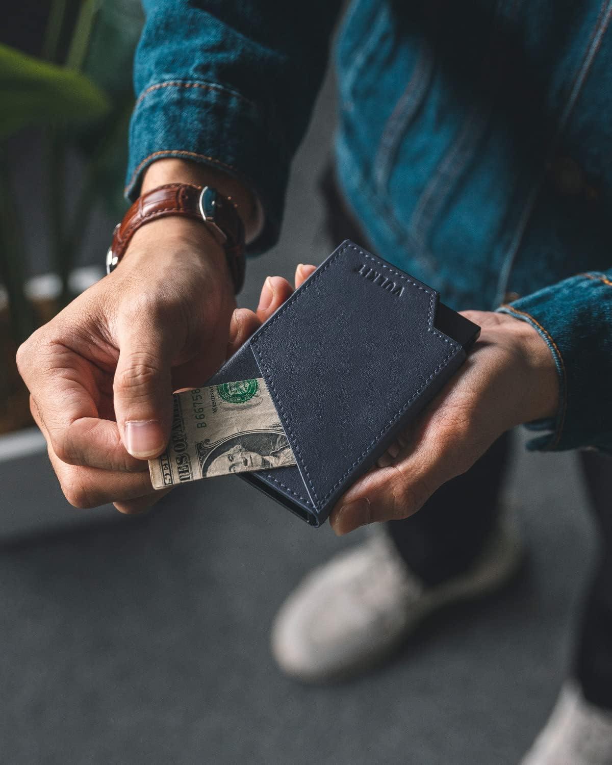 image:imageVULKIT Pop up Card Wallet RFID Blocking Slim Aluminum Metal Bank Card Holder Case with Business Money Pocket for Credit Cards Notes and Coins BlackNavy