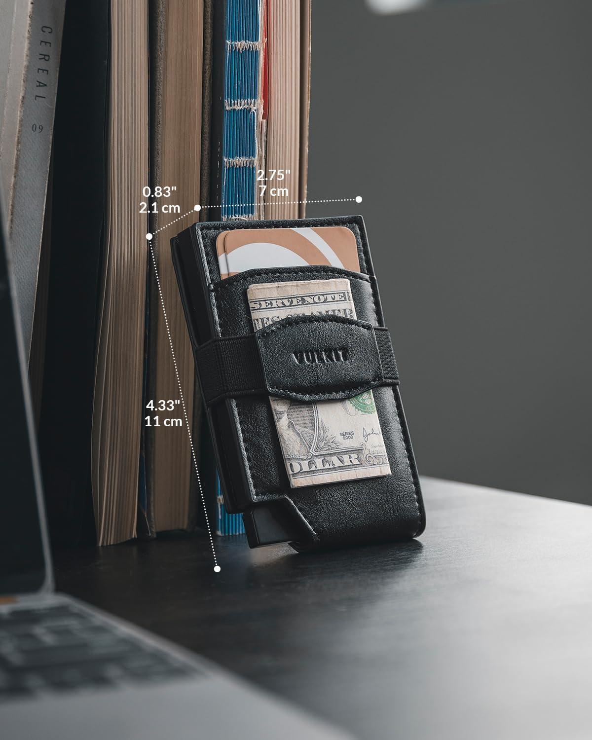 image:imageVULKIT Pop up Card Wallet with Money Strap Leather Front Pocket Card Holder with ID Window RFID Blocking Business Card Case for Men EspressoBlack