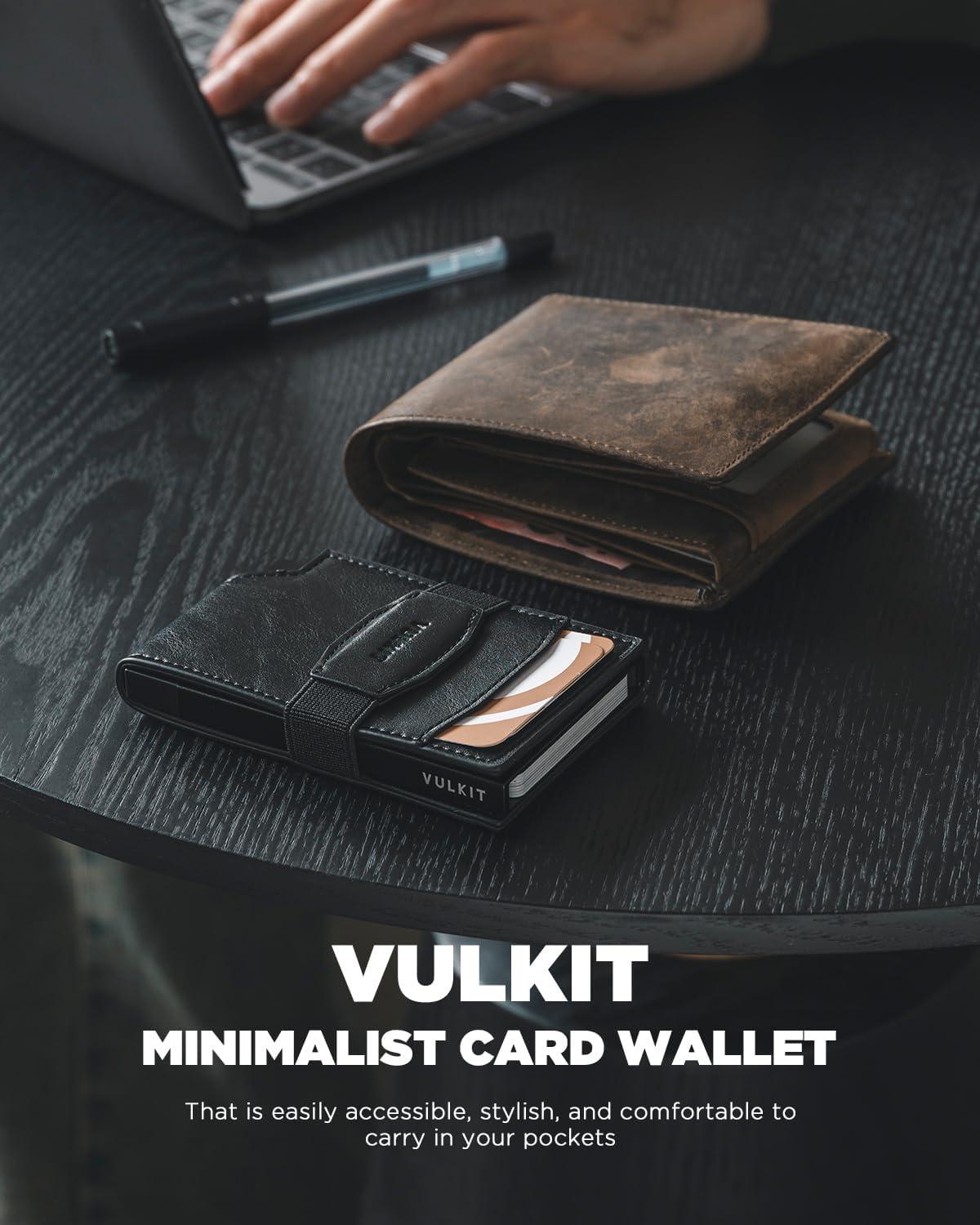 image:imageVULKIT Pop up Card Wallet with Money Strap Leather Front Pocket Card Holder with ID Window RFID Blocking Business Card Case for Men EspressoBlack