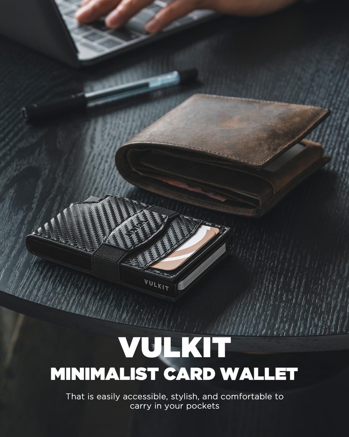image:imageVULKIT Pop up Card Wallet with Money Strap Leather Front Pocket Card Holder with ID Window RFID Blocking Business Card Case for Men EspressoCarbon Black