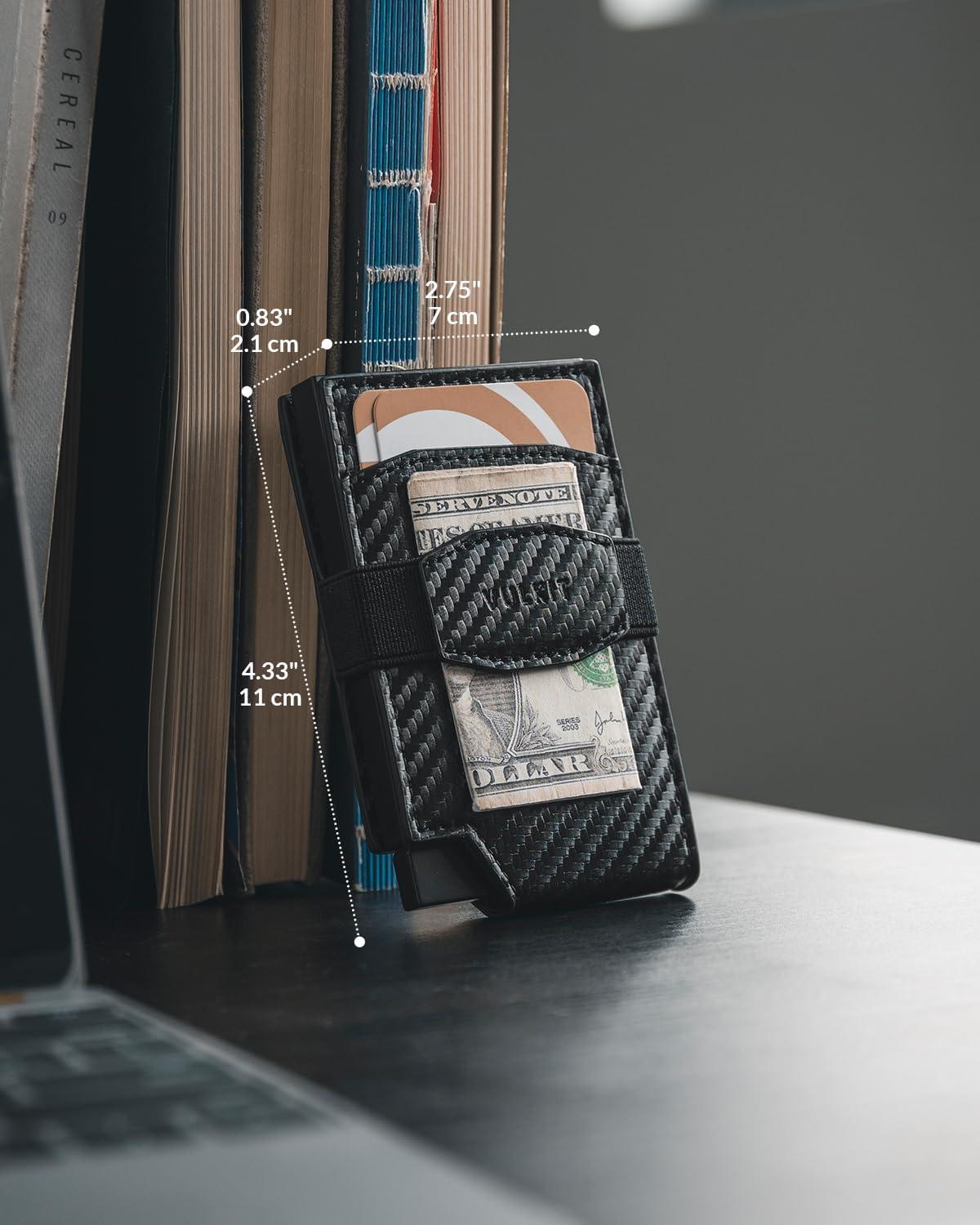 image:imageVULKIT Pop up Card Wallet with Money Strap Leather Front Pocket Card Holder with ID Window RFID Blocking Business Card Case for Men EspressoCarbon Black